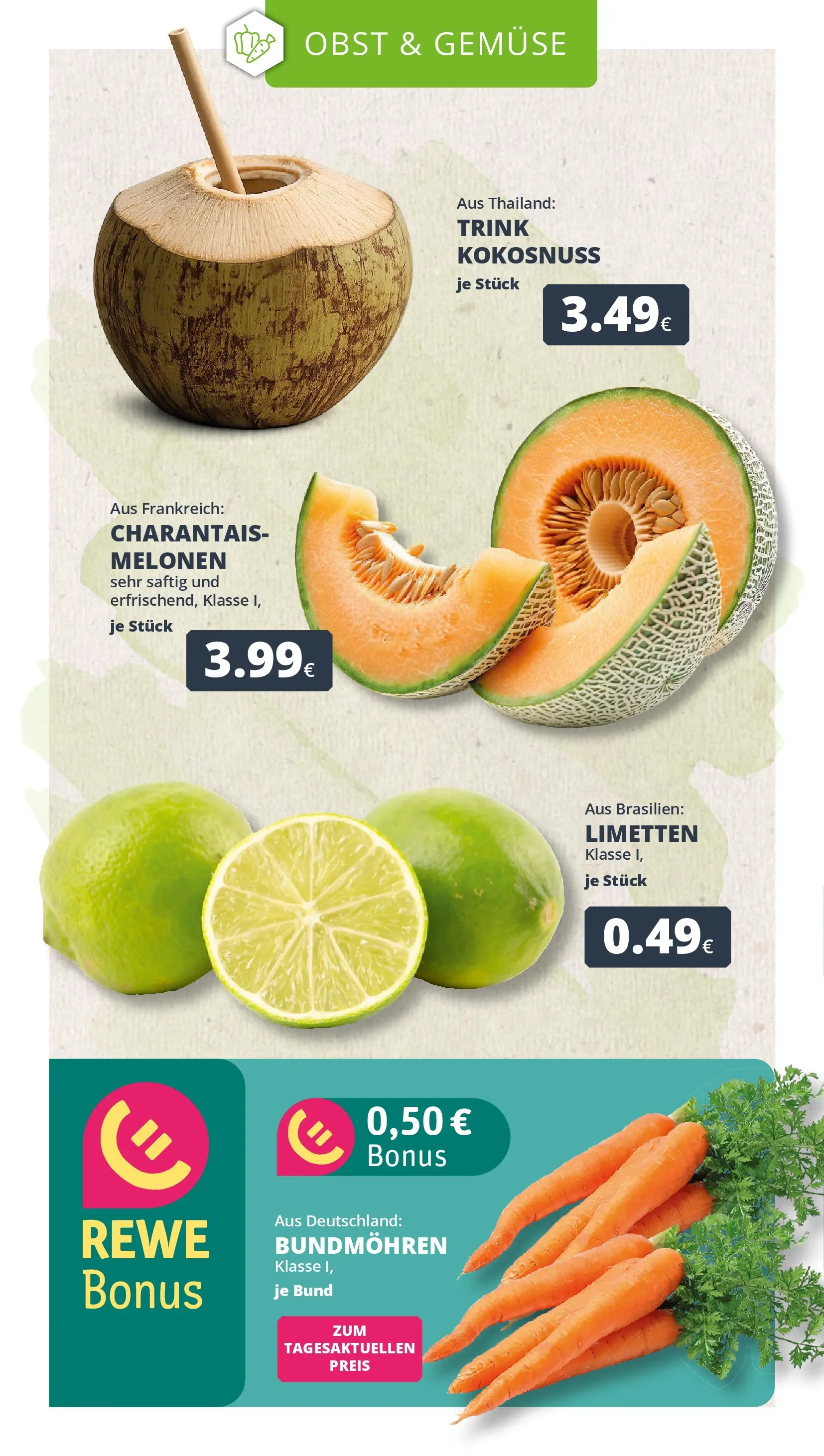 REWE Prospekt ab 21.06.2026 zum Blättern » Angebote | Seite: 9 | Produkte: Limetten, Gemüse, Obst