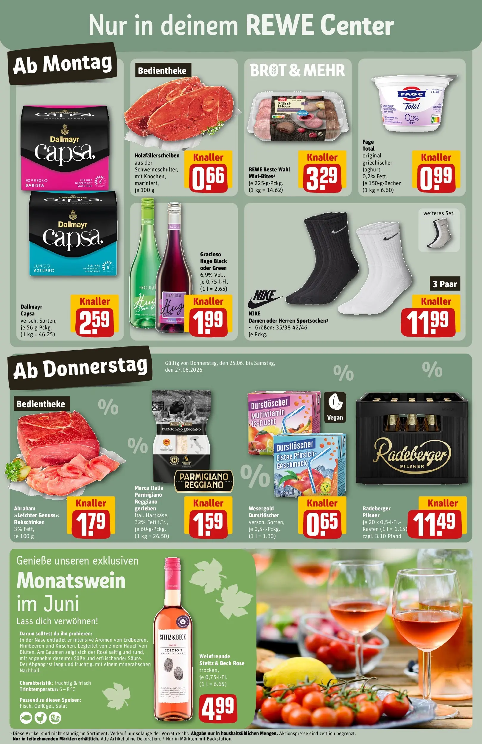 REWE Prospekt ab 21.06.2026 zum Blättern » Angebote | Seite: 3 | Produkte: Himbeeren, Pfirsich, Radeberger pilsner, Dallmayr capsa