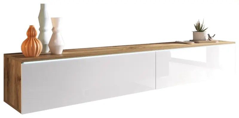 Lowboard ca. 180x30 cm mit LED Wei&szlig;/Eiche