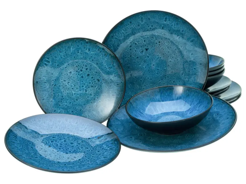 Tafelservice Capri Blau/Schwarz, 12-teilig