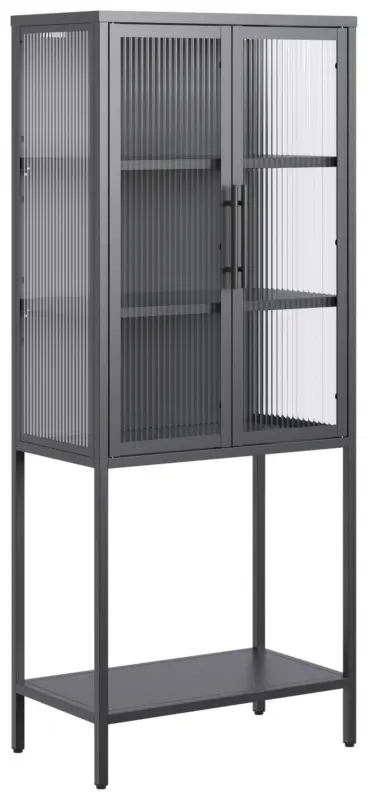 Vitrine Cube Schwarz Metall Riffelglas