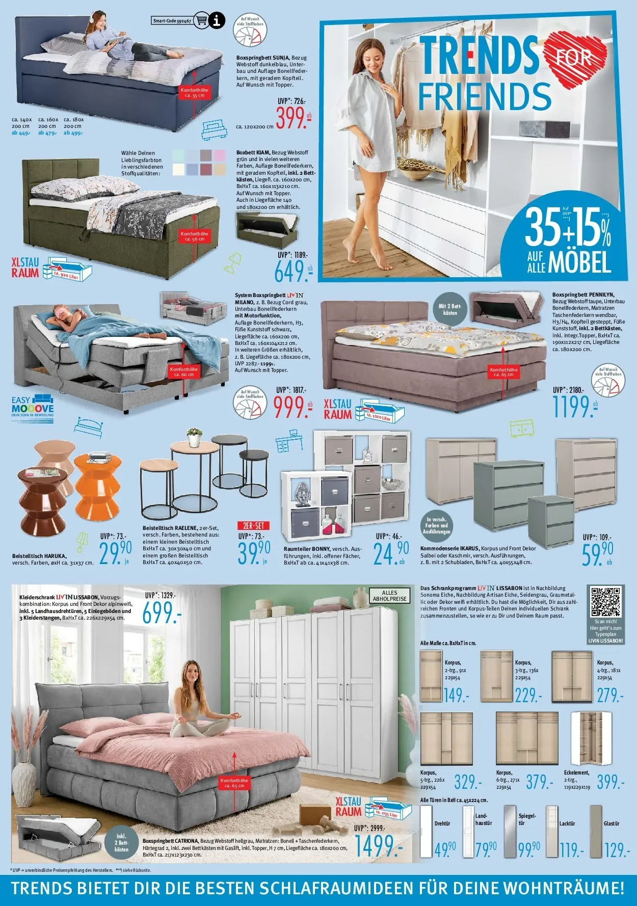 Trends - Ostermann Trends: Neue Möbel wirken Wunder. (ab 26.06.2026) zum Blättern | Seite: 6 | Produkte: Beistelltisch, Boxspringbett, Schrank, Spiegel