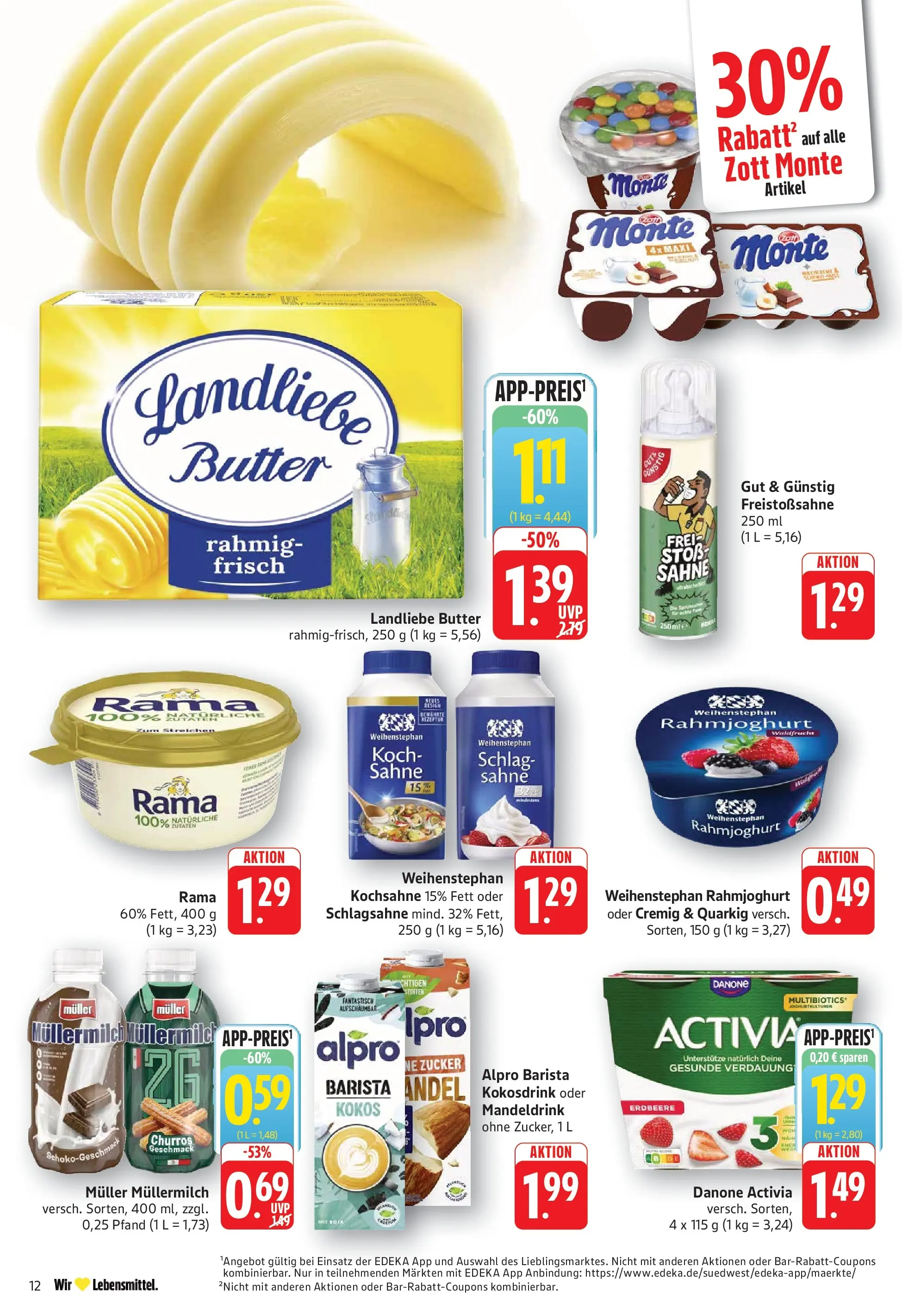 Edeka prospekt Göppingen (ab 21.06.2026) » Angebote Online | Seite: 12 | Produkte: Butter, Alpro, Zucker, Sahne
