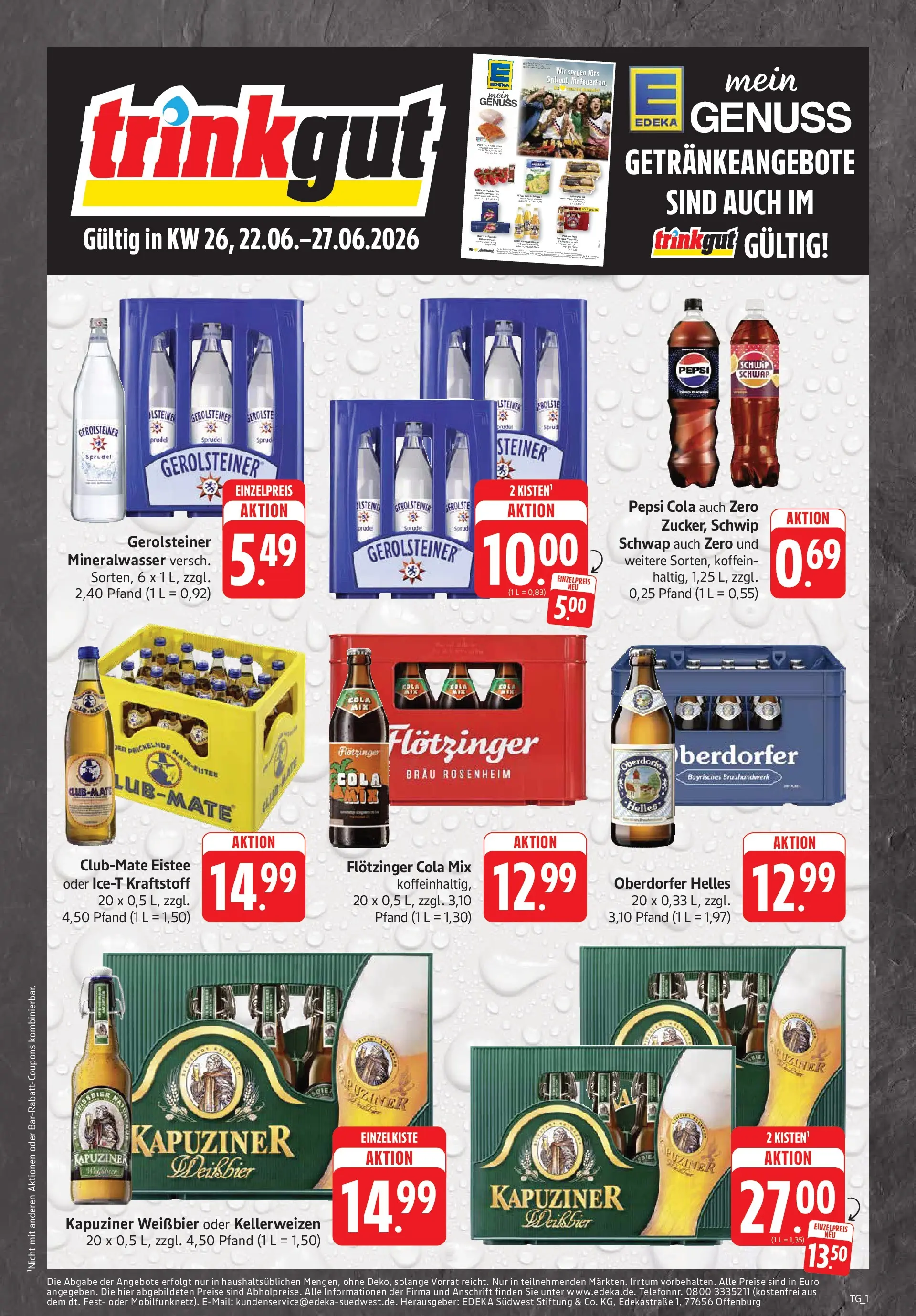 Trinkgut Prospekt Heilbronn-Sontheim (ab 21.06.2026) » Angebote online | Seite: 1 | Produkte: Cola, Weißbier, Pepsi, Gerolsteiner