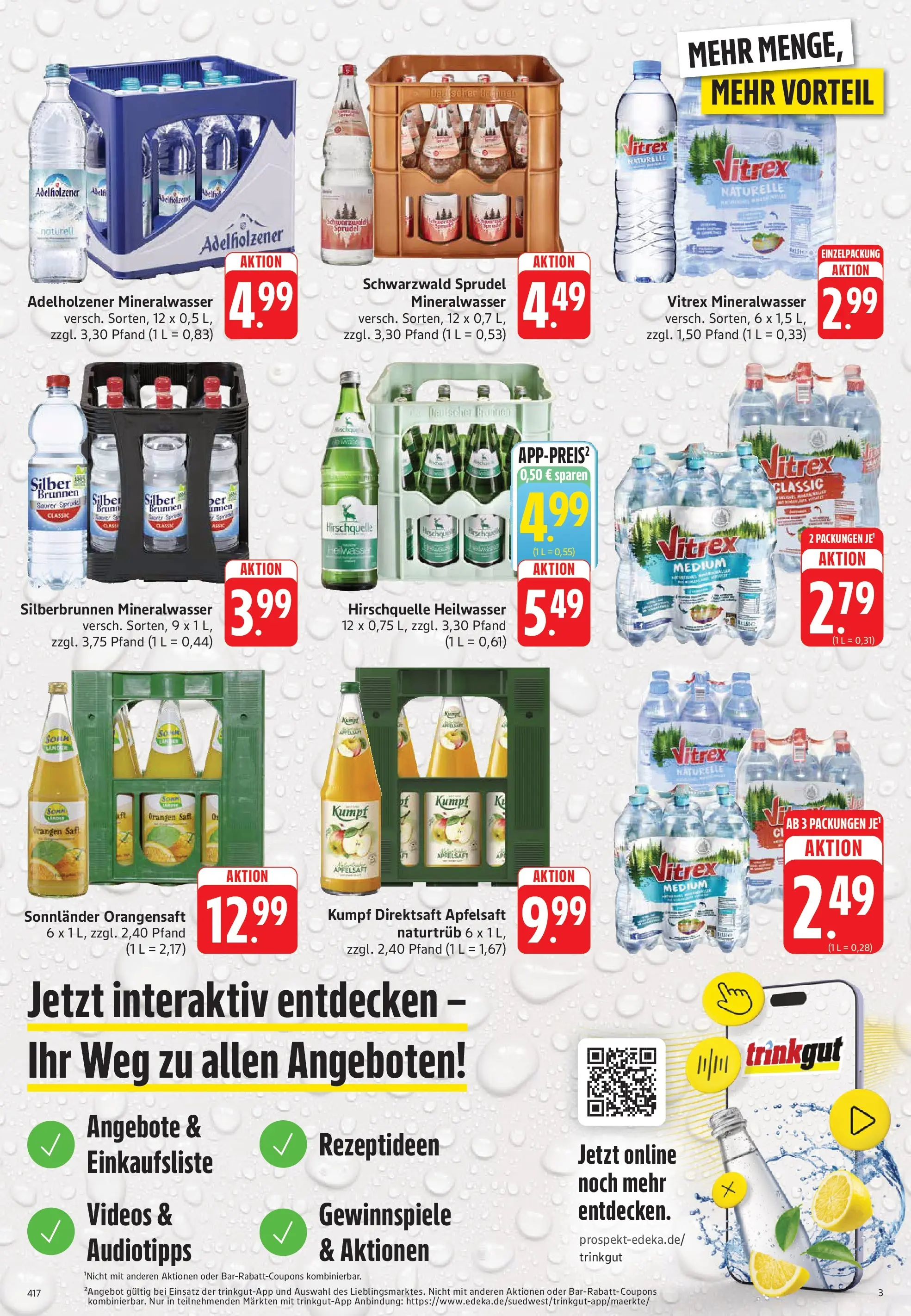 Trinkgut Prospekt Weissach Im Tal (ab 21.06.2026) » Angebote online | Seite: 3 | Produkte: Adelholzener, Orangensaft, Apfelsaft, Mineralwasser