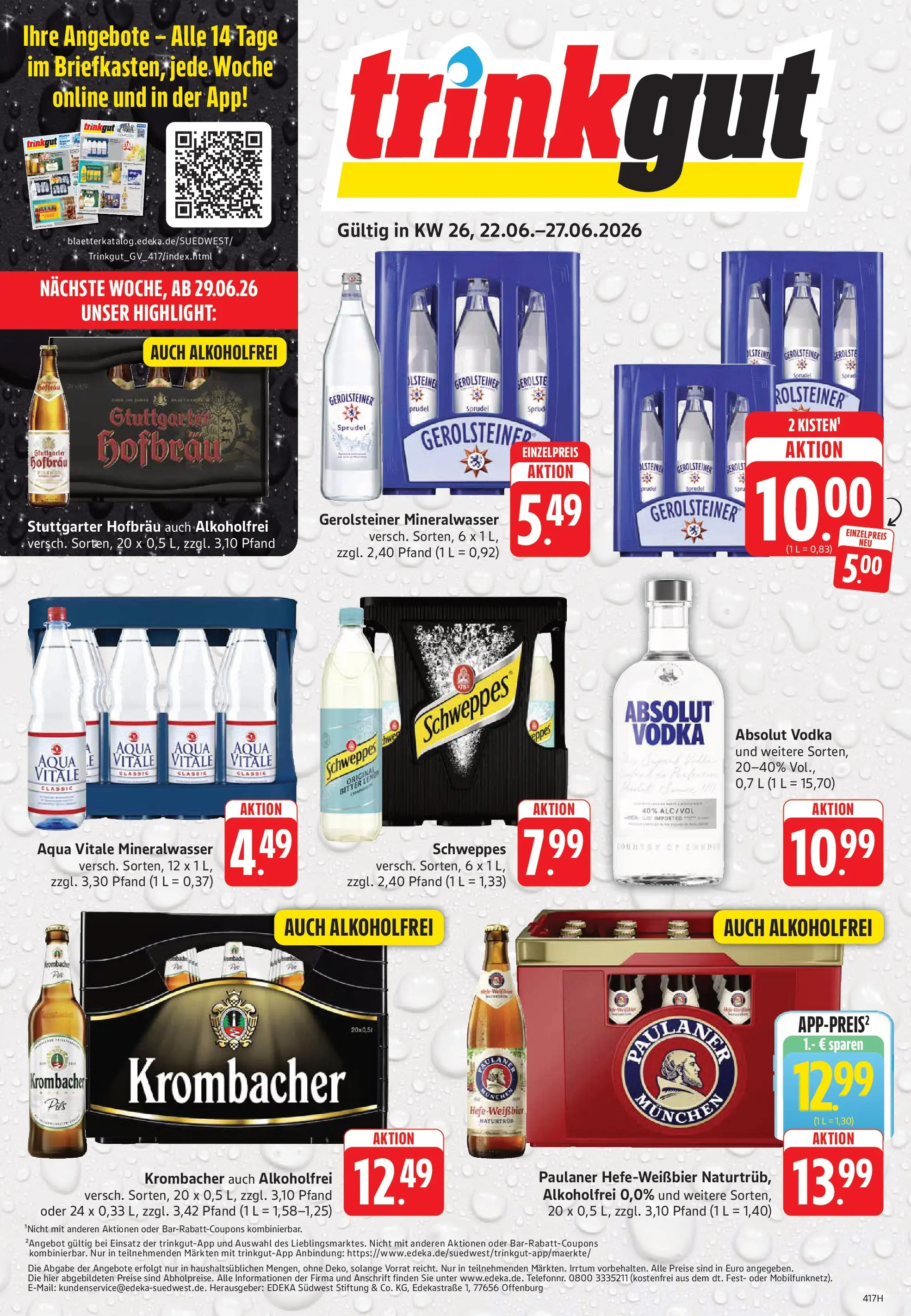 Trinkgut Prospekt Weissach Im Tal (ab 21.06.2026) » Angebote online | Seite: 1 | Produkte: Pils, Mineralwasser, Krombacher, Gerolsteiner