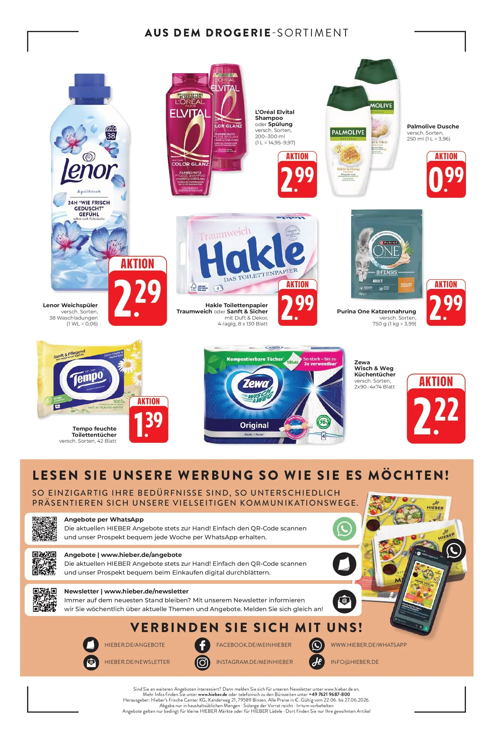 Angebote - Hieber's Frischecenter: Meine Woche (ab 21.06.2026) zum Blättern | Seite: 16 | Produkte: Dusche, Duft, Spülung, Tempo