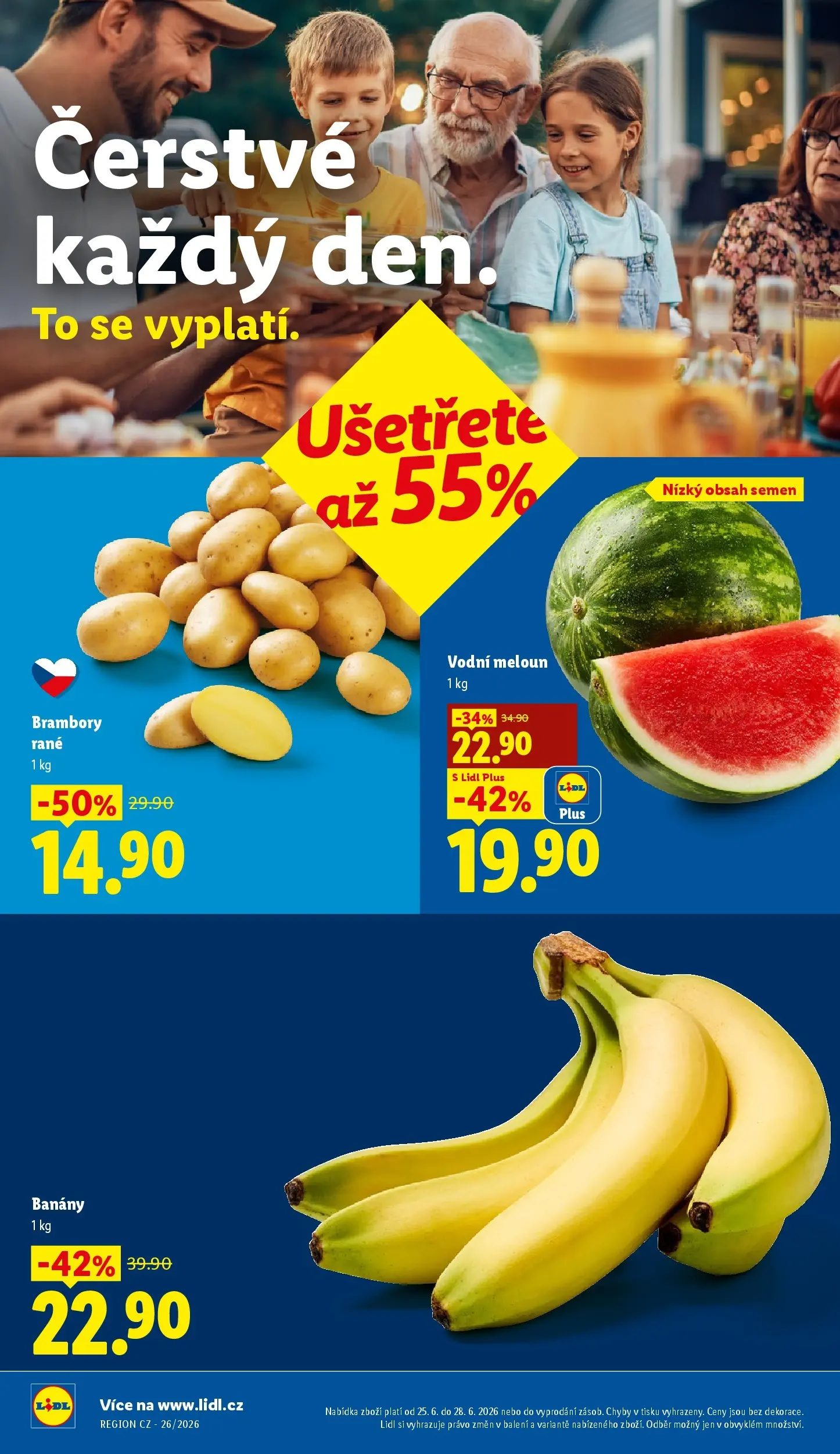 Lidl leták od 24.06.2026 - Nový akční leták | Strana: 12 | Produkty: Meloun, Banány, Brambory