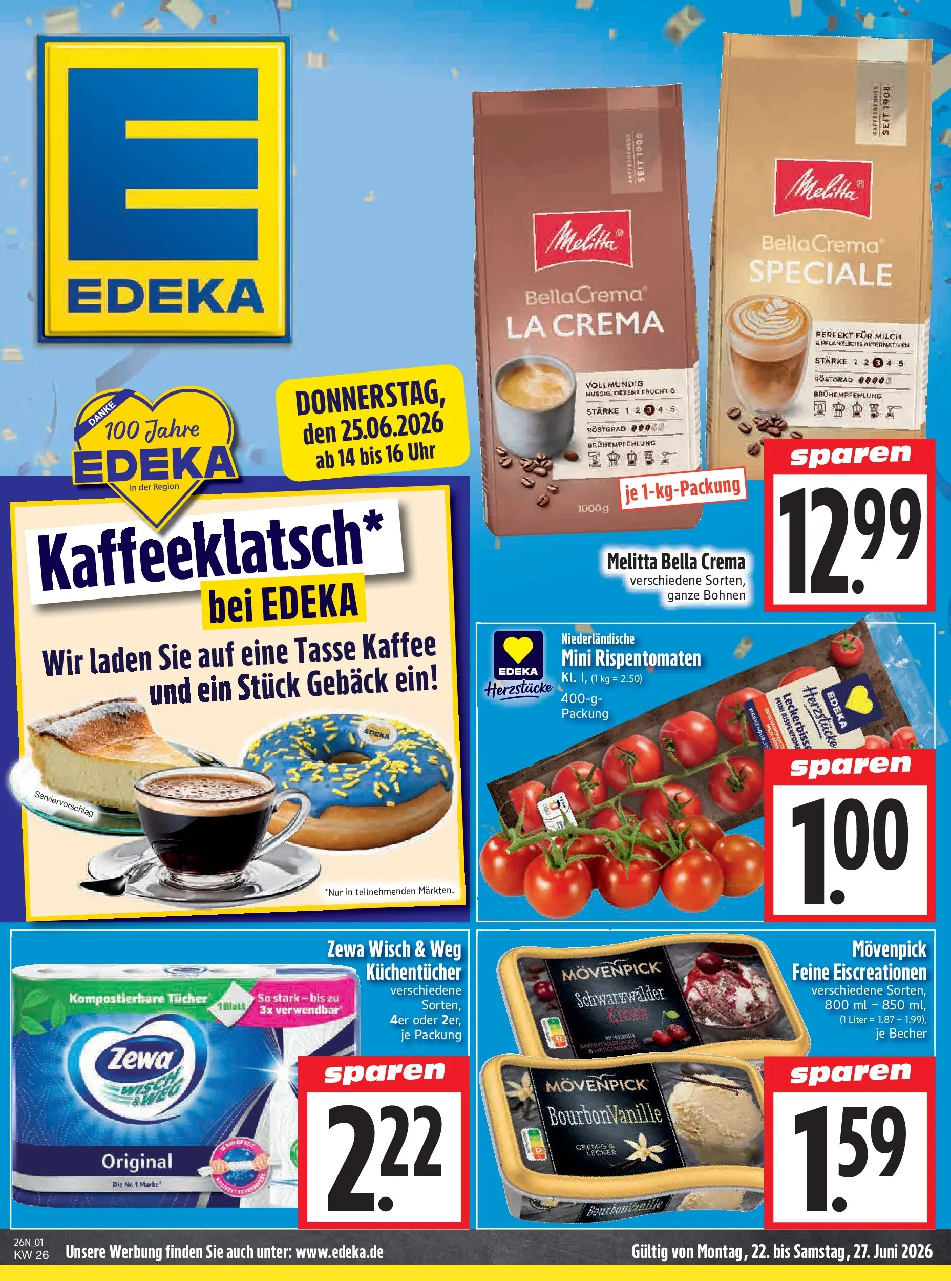 Angebote - Edeka Hahner: Wochenangebote (ab 21.06.2026) zum Blättern | Seite: 3 | Produkte: Melitta, Milch, Kaffee, Zewa