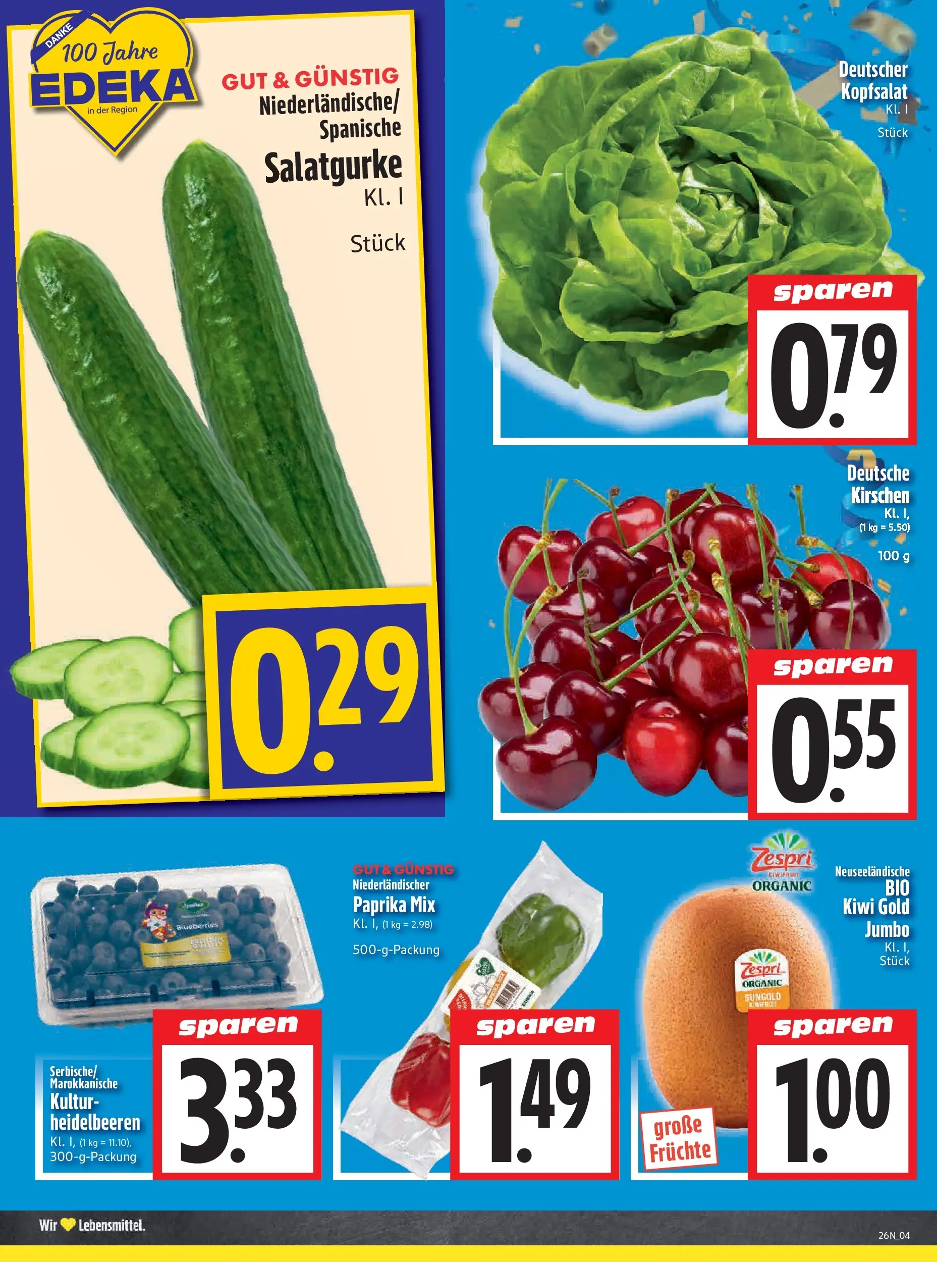 Angebote - Edeka Hahner: Wochenangebote (ab 21.06.2026) zum Blättern | Seite: 6 | Produkte: Kirschen, Heidelbeeren, Paprika, Kiwi