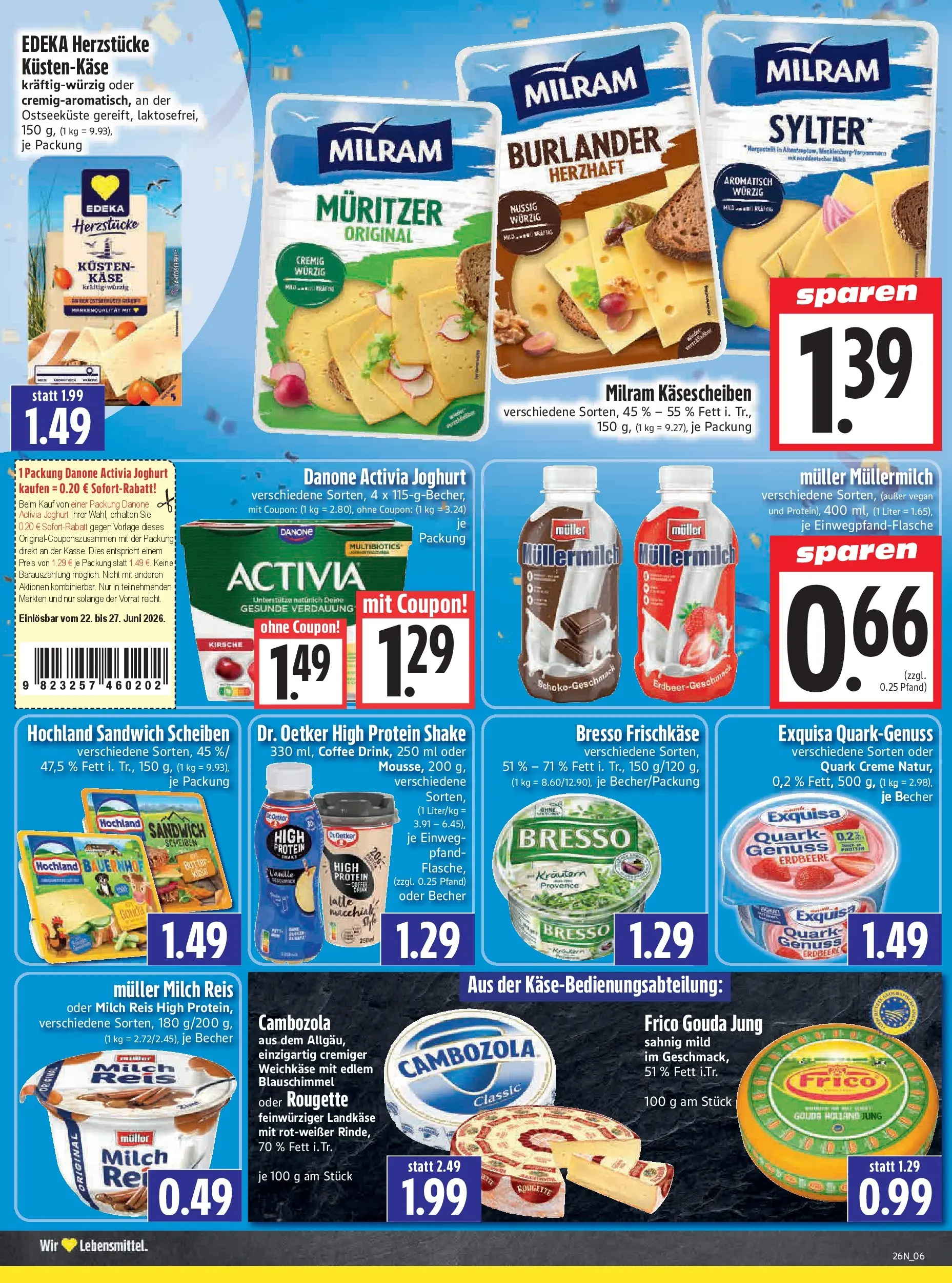 Angebote - Edeka Hahner: Wochenangebote (ab 21.06.2026) zum Blättern | Seite: 8 | Produkte: Bresso, Milram, Müllermilch, Frischkase