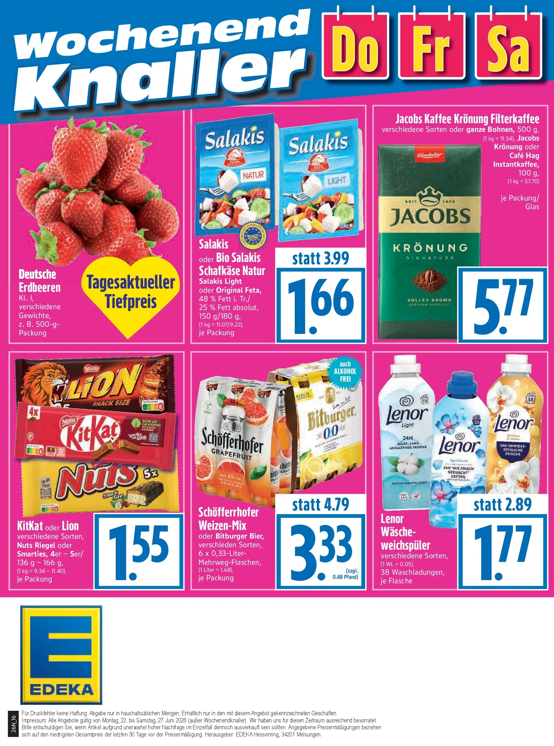 Angebote - Edeka Hahner: Wochenangebote (ab 21.06.2026) zum Blättern | Seite: 18 | Produkte: Bitburger, Kaffee, Grapefruit, Weichspüler