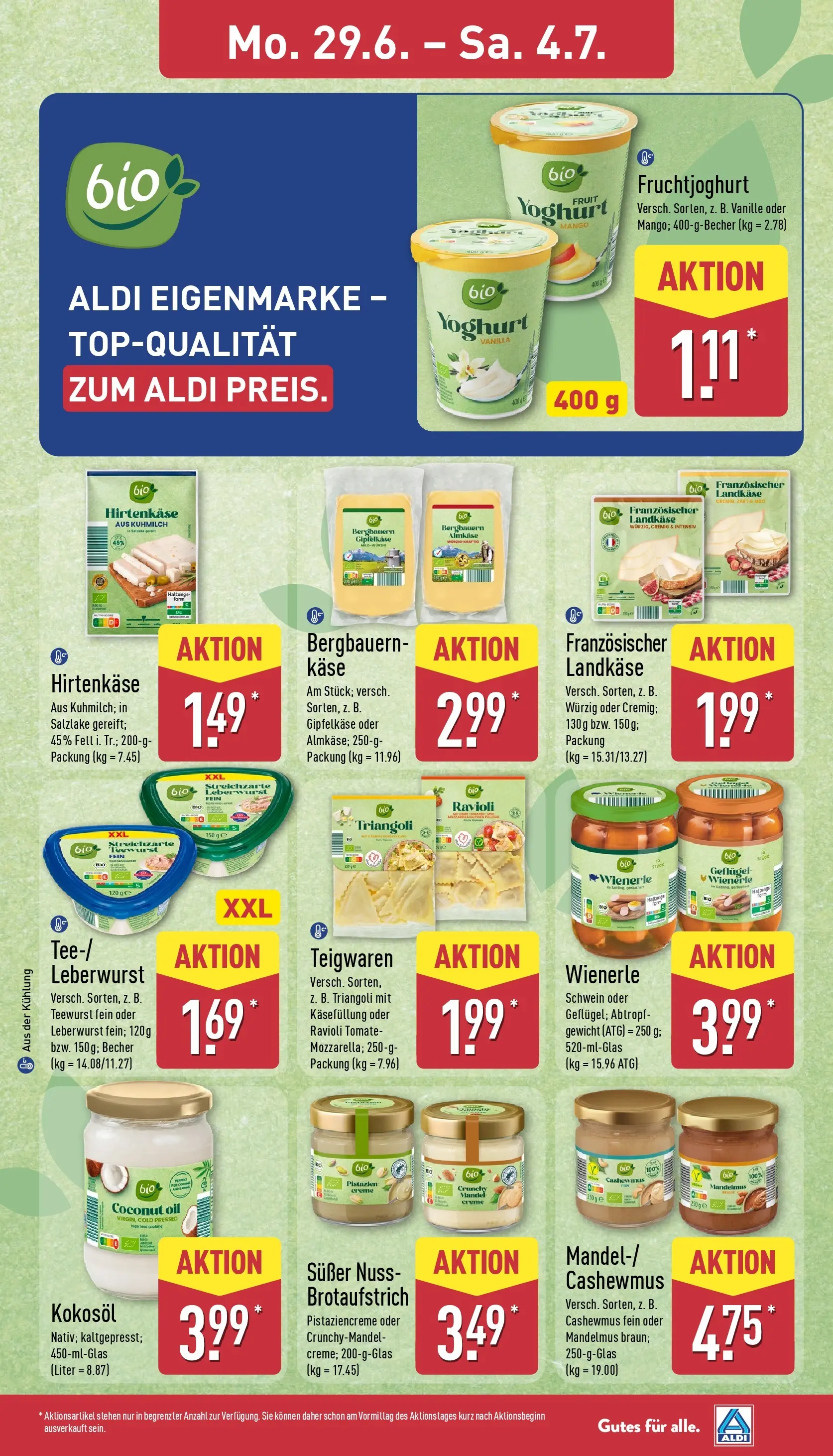 Aldi - ALDI Nord: Wochenangebote (ab 28.06.2026) » Angebote Online | Seite: 11 | Produkte: Gewicht, Fruchtjoghurt, Creme, Pasta