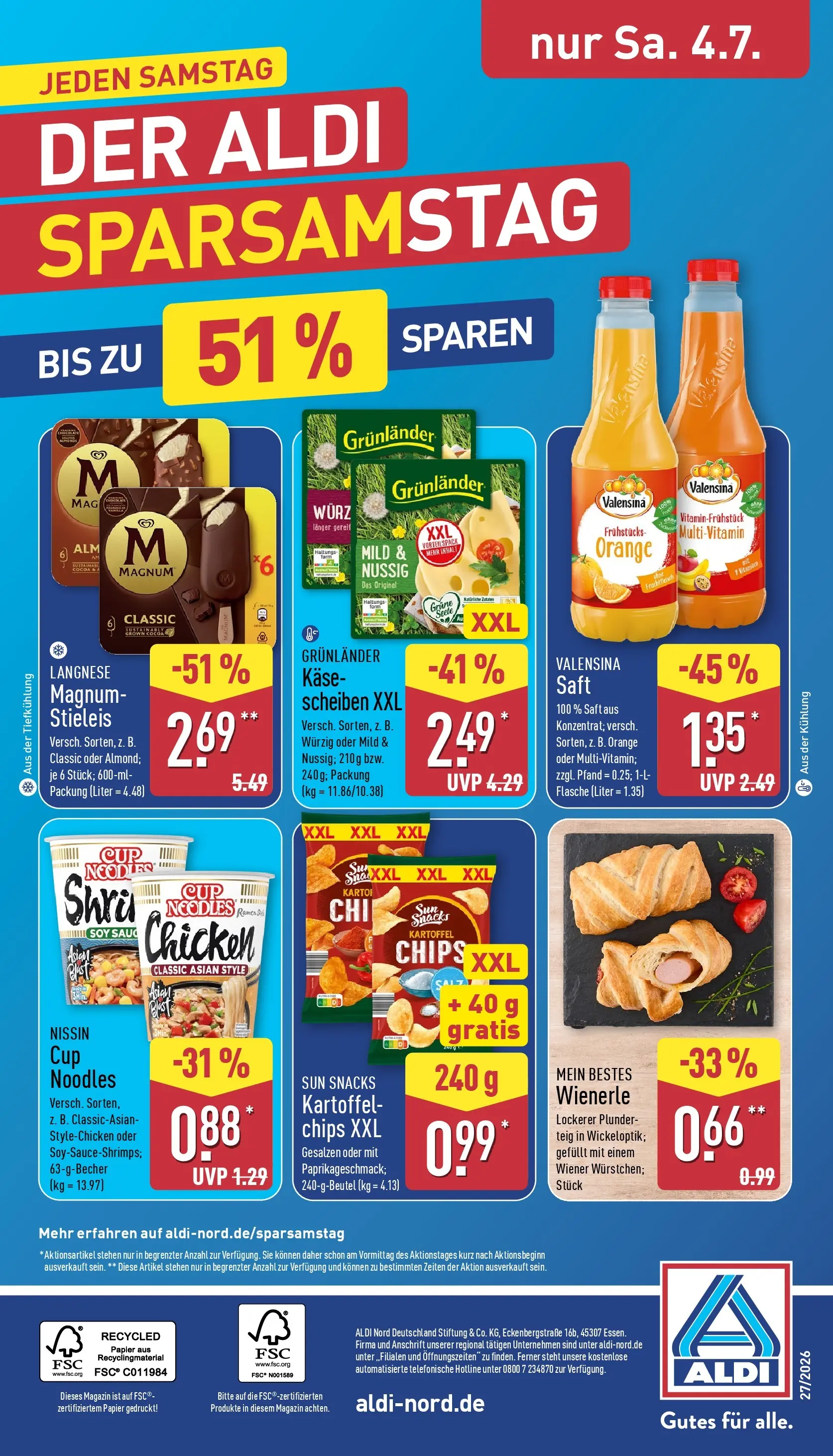 Aldi - ALDI Nord: Wochenangebote (ab 28.06.2026) » Angebote Online | Seite: 37 | Produkte: Langnese, Käse, Valensina, Grunlander