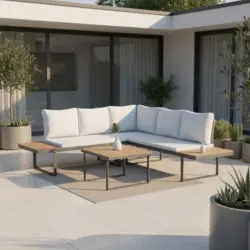 Loungegarnitur Elia Hellgrau Outdoorstoff/Metall/Holz