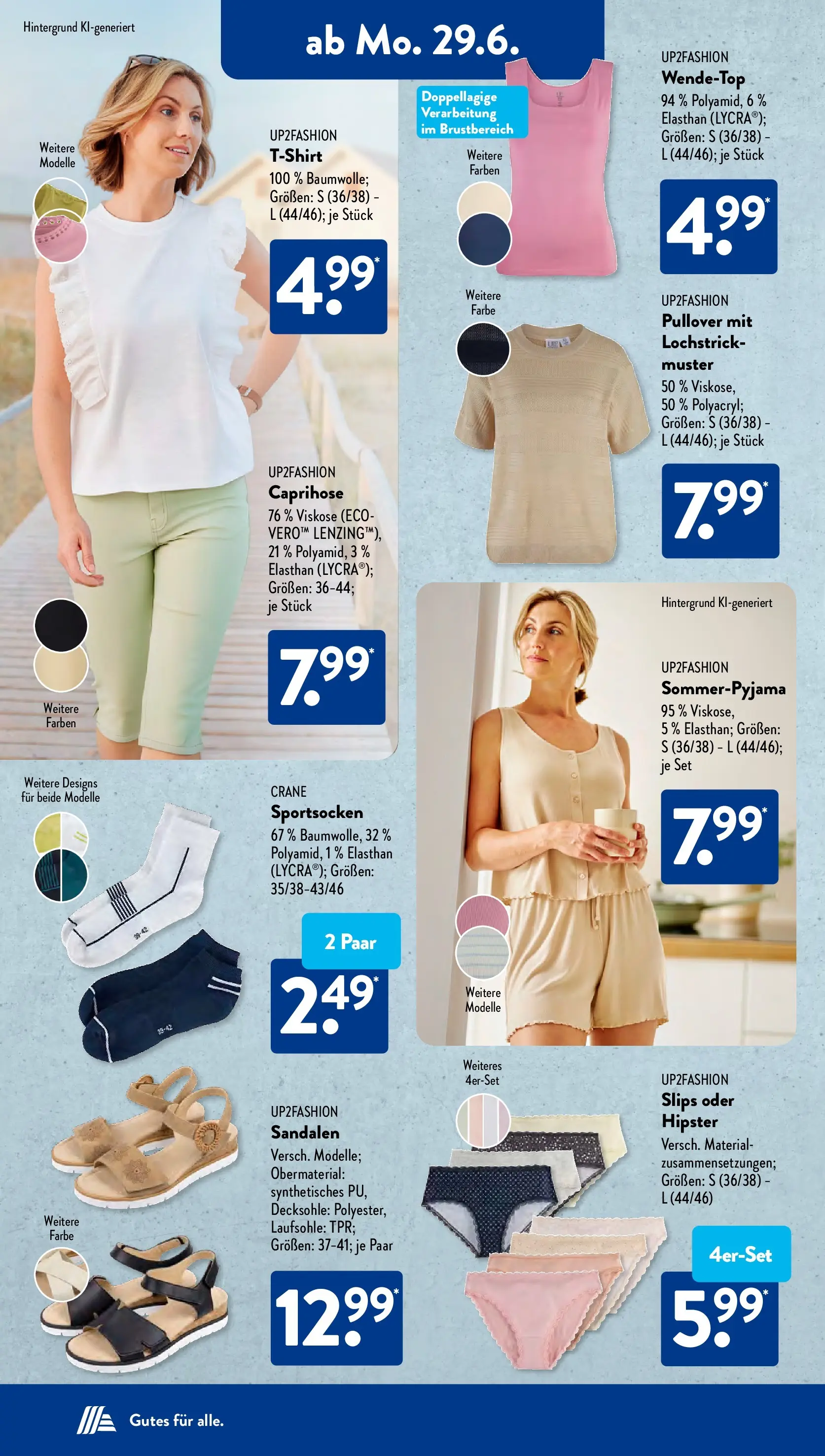 Aldi Süd - Aldi Süd: Wochenangebote (ab 28.06.2026) zum Blättern | Seite: 9 | Produkte: Caprihose, Up2fashion, Pullover, Sandalen