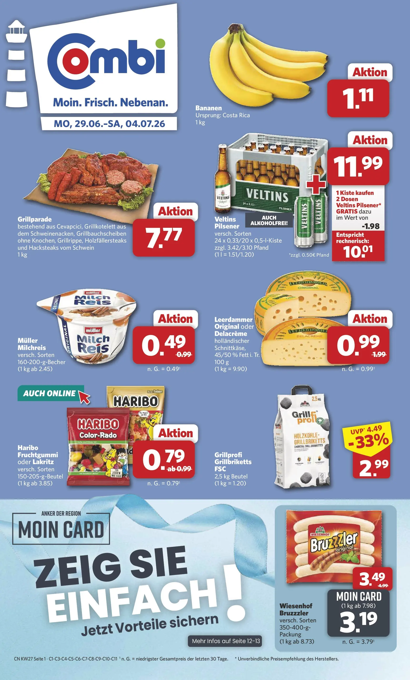 Combi Prospekt Altenbeken (ab 29.06.2026) zum Blättern | Seite: 1 | Produkte: Grill, Bananen, Reis, Veltins