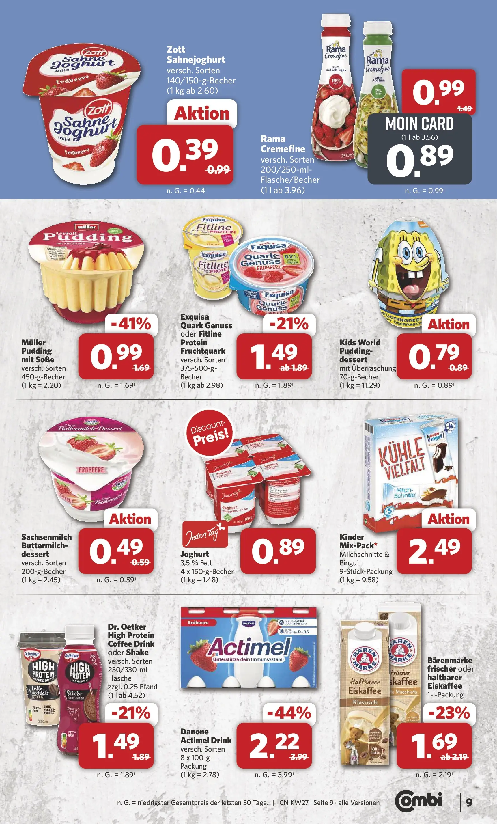 Combi Prospekt Cuxhaven (ab 29.06.2026) zum Blättern | Seite: 9 | Produkte: Quark, Pudding, Exquisa, Zucker