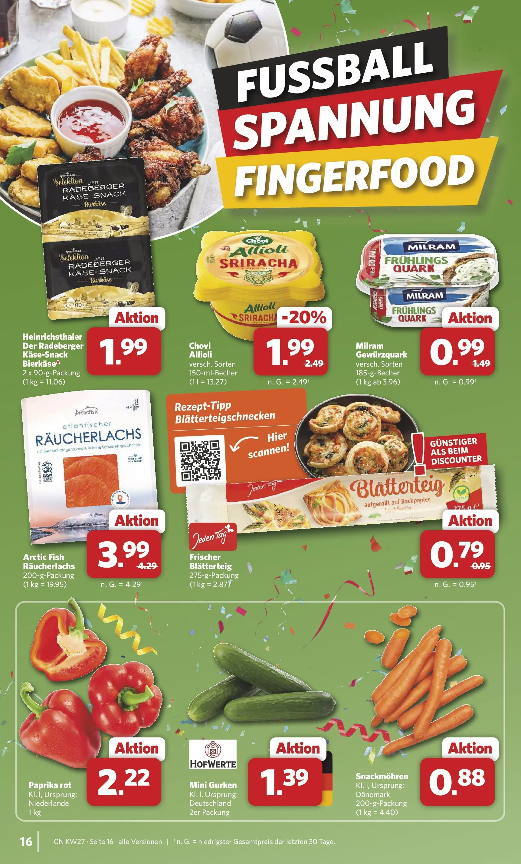 Combi Prospekt Cuxhaven (ab 29.06.2026) zum Blättern | Seite: 16 | Produkte: Quark, Paprika rot, Räucherlachs, Milram