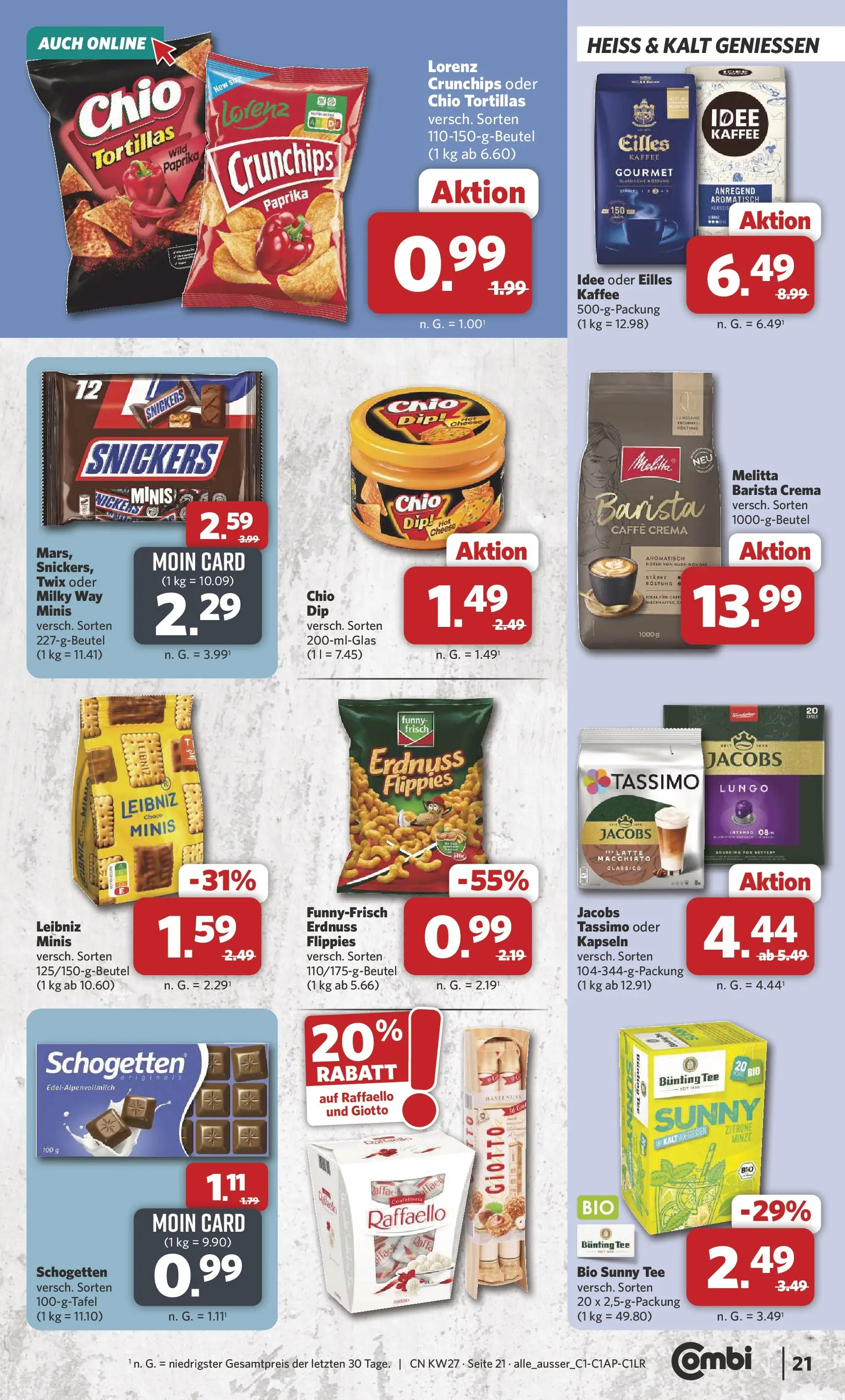 Combi Prospekt Cuxhaven (ab 29.06.2026) zum Blättern | Seite: 21 | Produkte: Melitta, Snickers, Schogetten, Tee