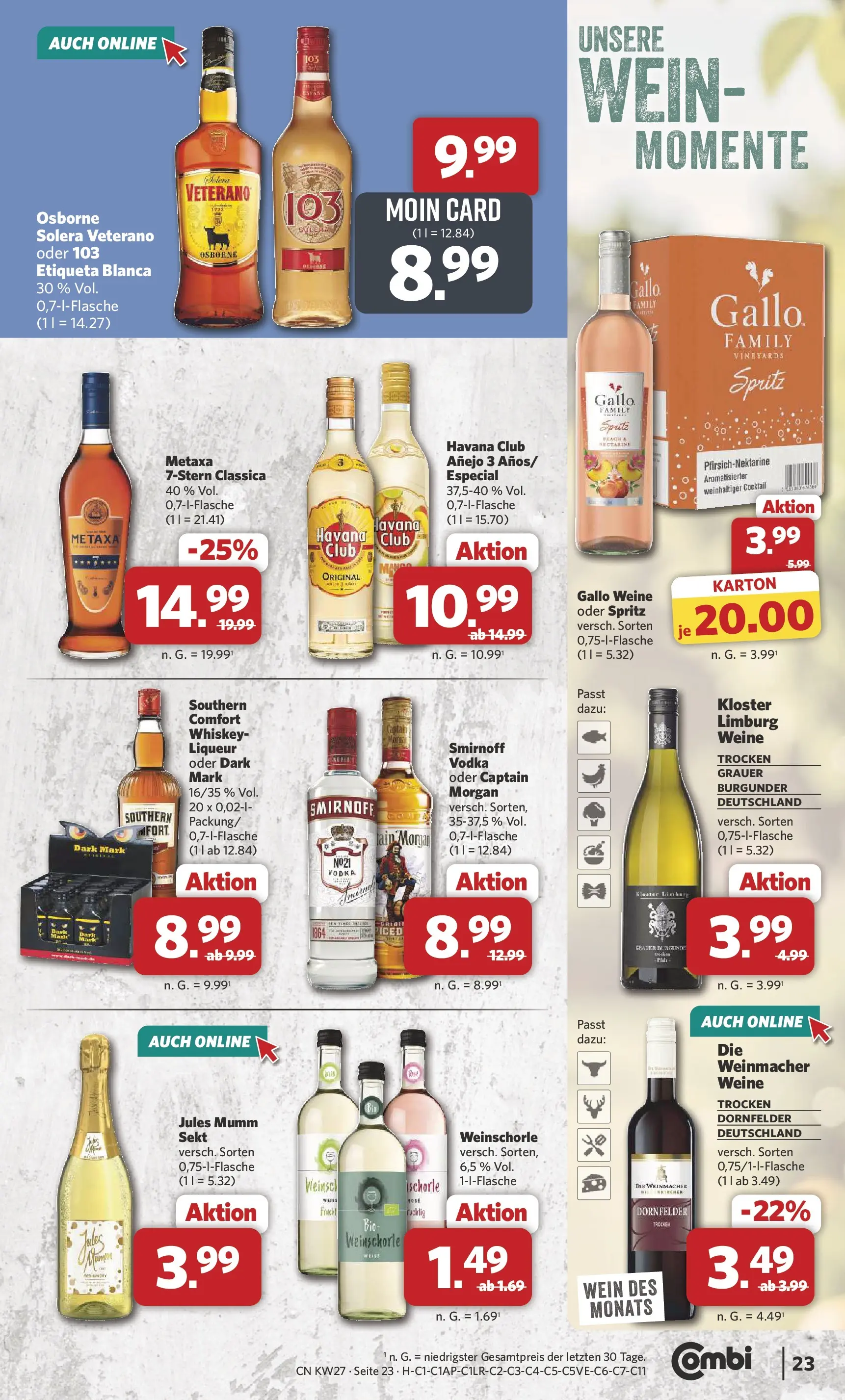 Combi Prospekt Cuxhaven (ab 29.06.2026) zum Blättern | Seite: 23 | Produkte: Sekt, Jules mumm, Wein, Whiskey
