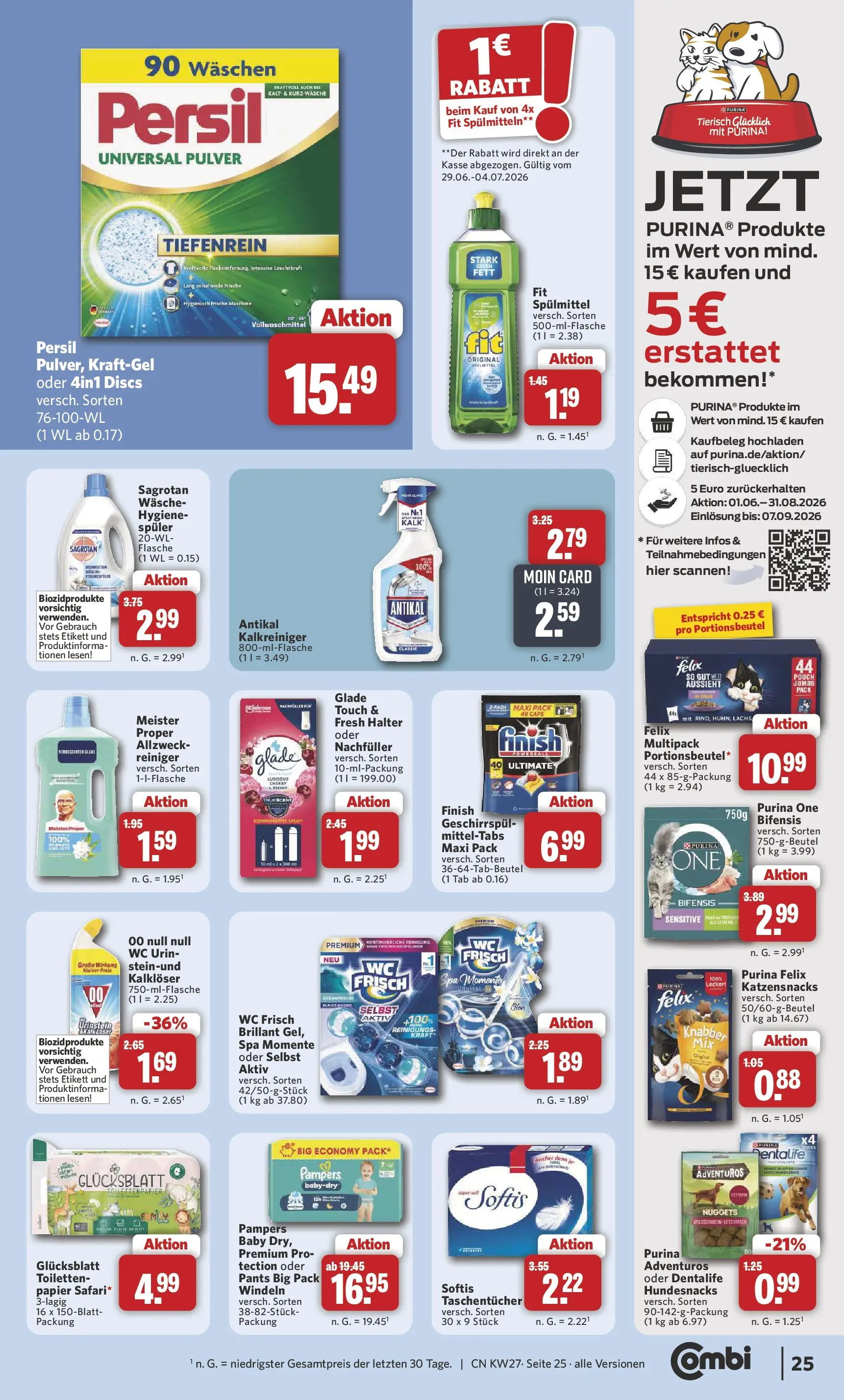 Combi Prospekt Cuxhaven (ab 29.06.2026) zum Blättern | Seite: 25 | Produkte: Purina one, Wc frisch, Persil, Toilettenpapier