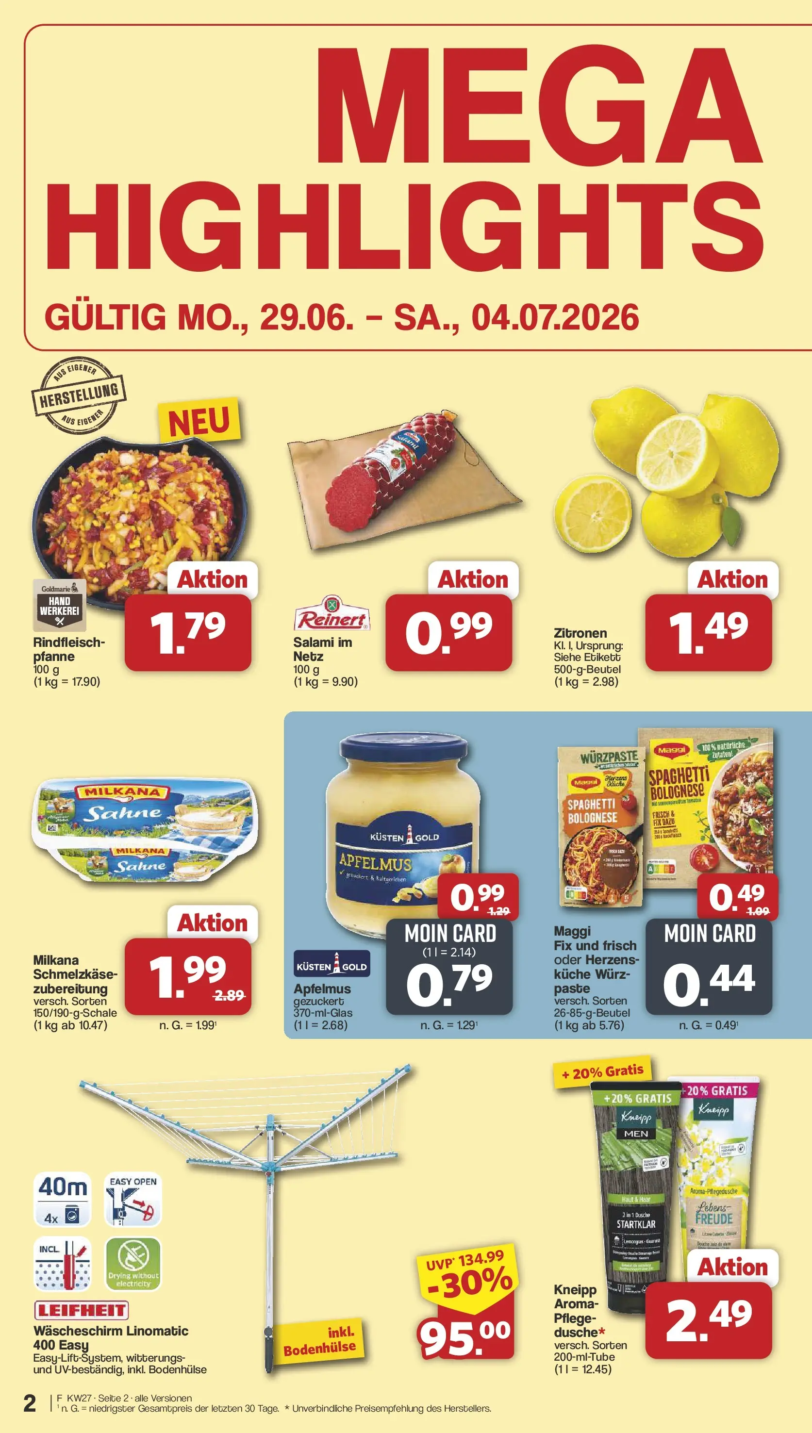 Famila Nordwest - Famila: Wochenangebote (ab 28.06.2026) zum Blättern | Seite: 2 | Produkte: Dusche, Küche, Salami, Sahne