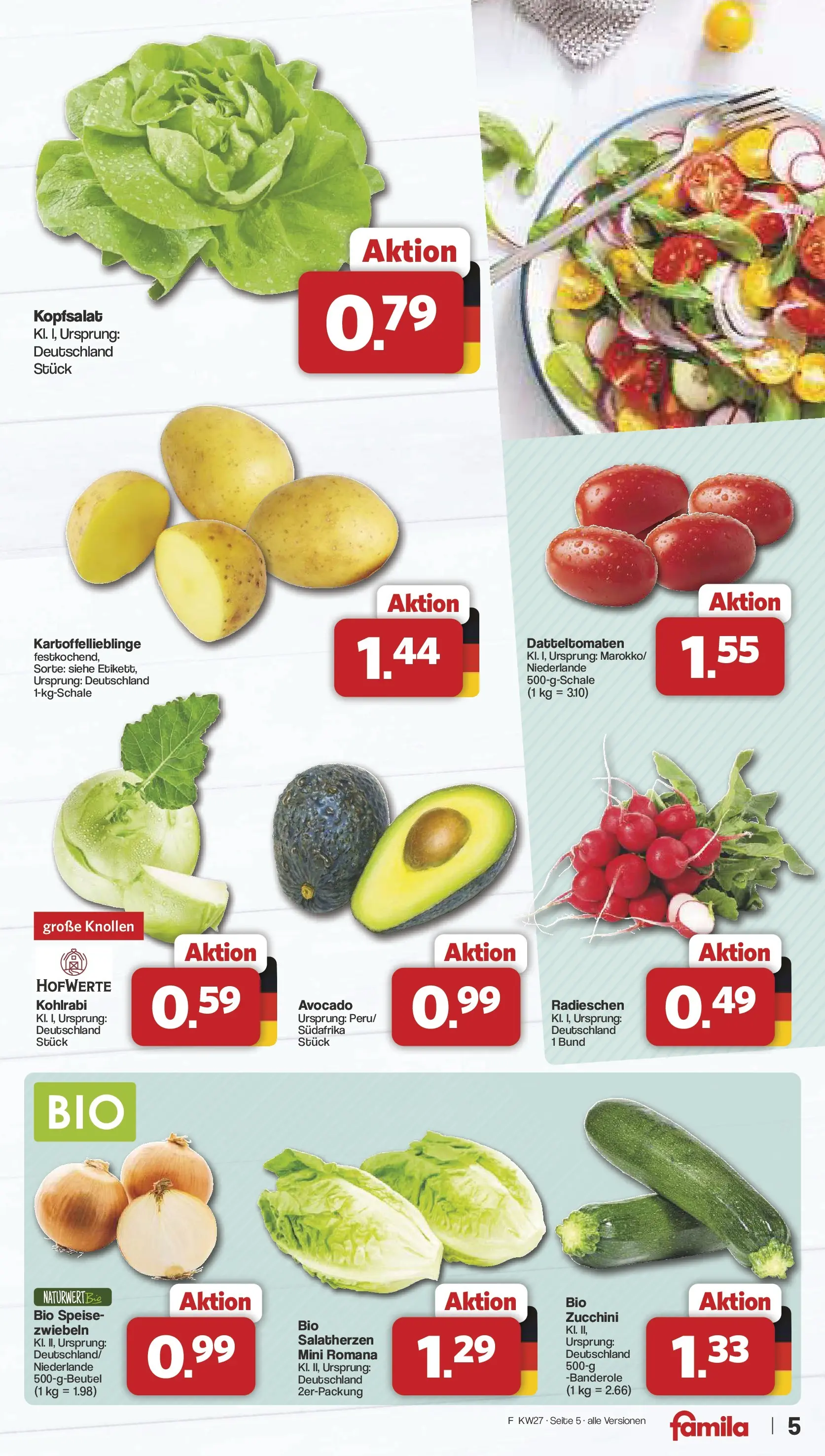 Famila Nordwest - Famila: Wochenangebote (ab 28.06.2026) zum Blättern | Seite: 5 | Produkte: Kohlrabi, Avocado, Zwiebeln, Zucchini