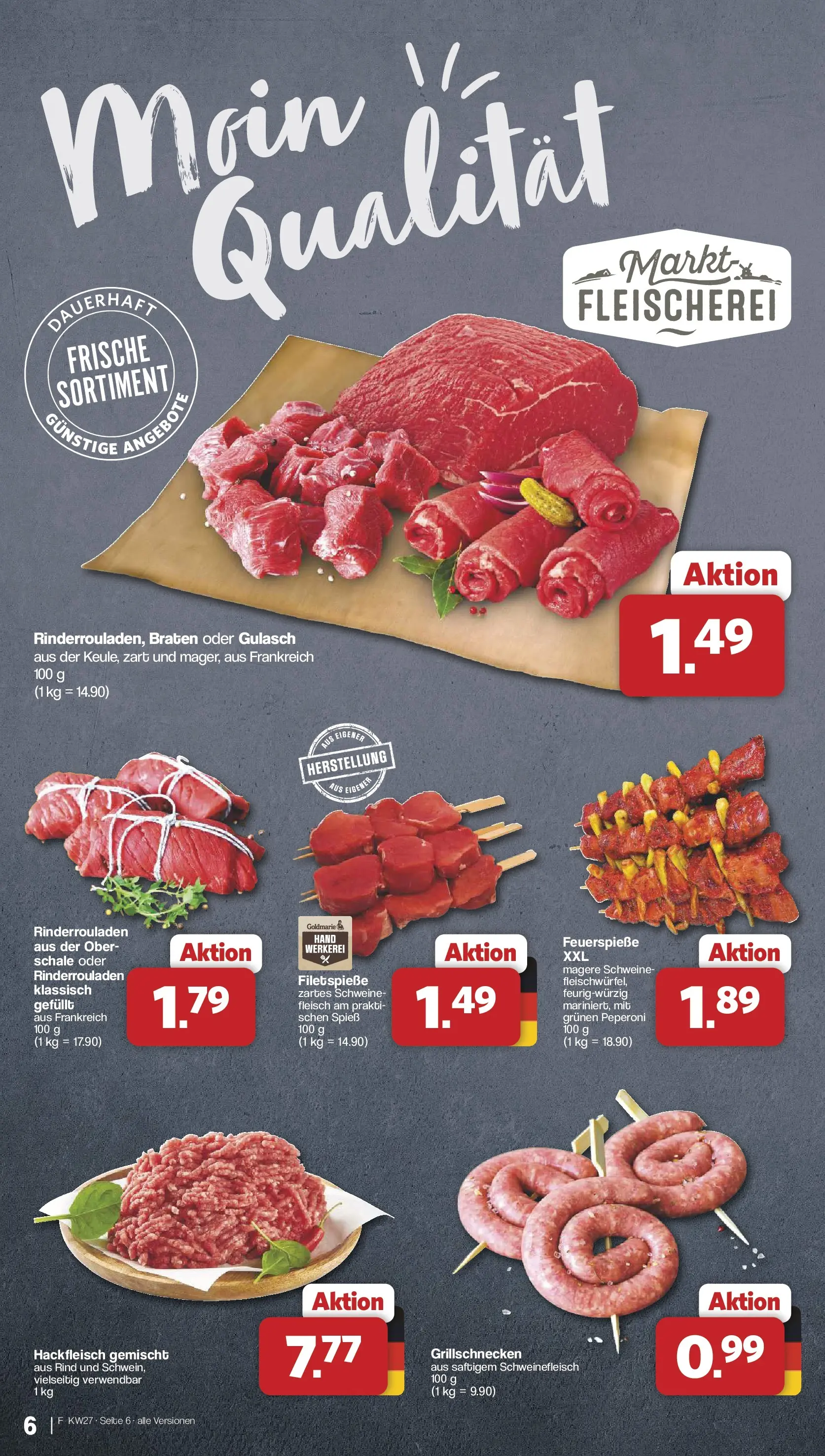 Famila Nordwest - Famila: Wochenangebote (ab 28.06.2026) zum Blättern | Seite: 6 | Produkte: Rinderrouladen, Schweinefleisch, Fleisch, Hackfleisch