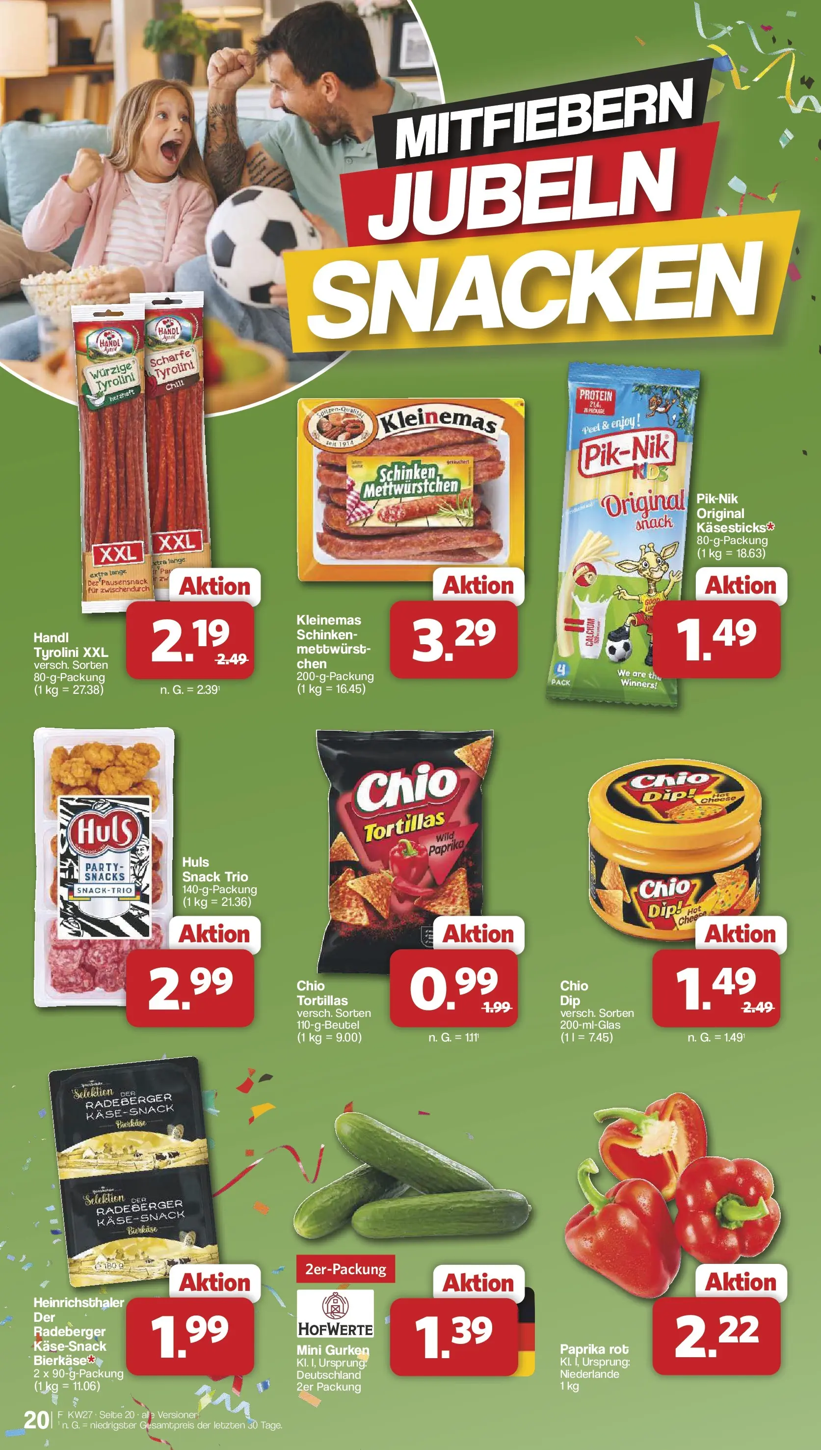 Famila Nordwest - Famila: Wochenangebote (ab 28.06.2026) zum Blättern | Seite: 20 | Produkte: Paprika rot, Chio tortillas, Schinken, Gurken
