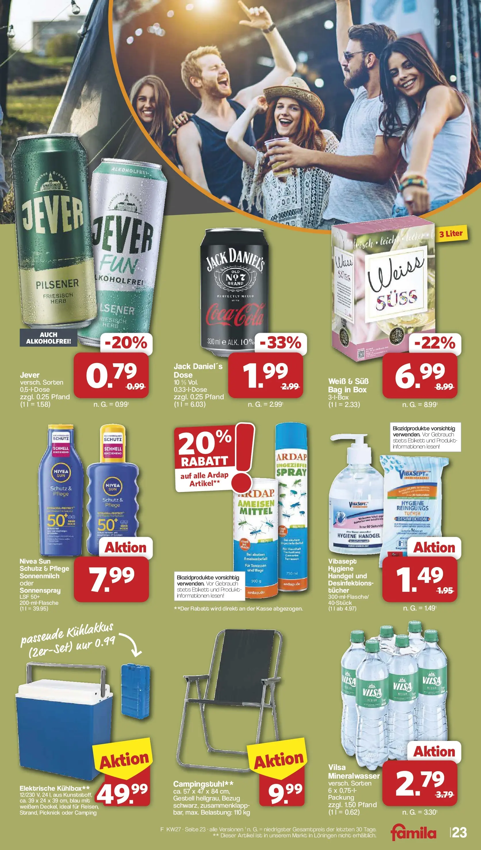 Famila Nordwest - Famila: Wochenangebote (ab 28.06.2026) zum Blättern | Seite: 23 | Produkte: Box, Jack Daniel's, Mineralwasser, Jever
