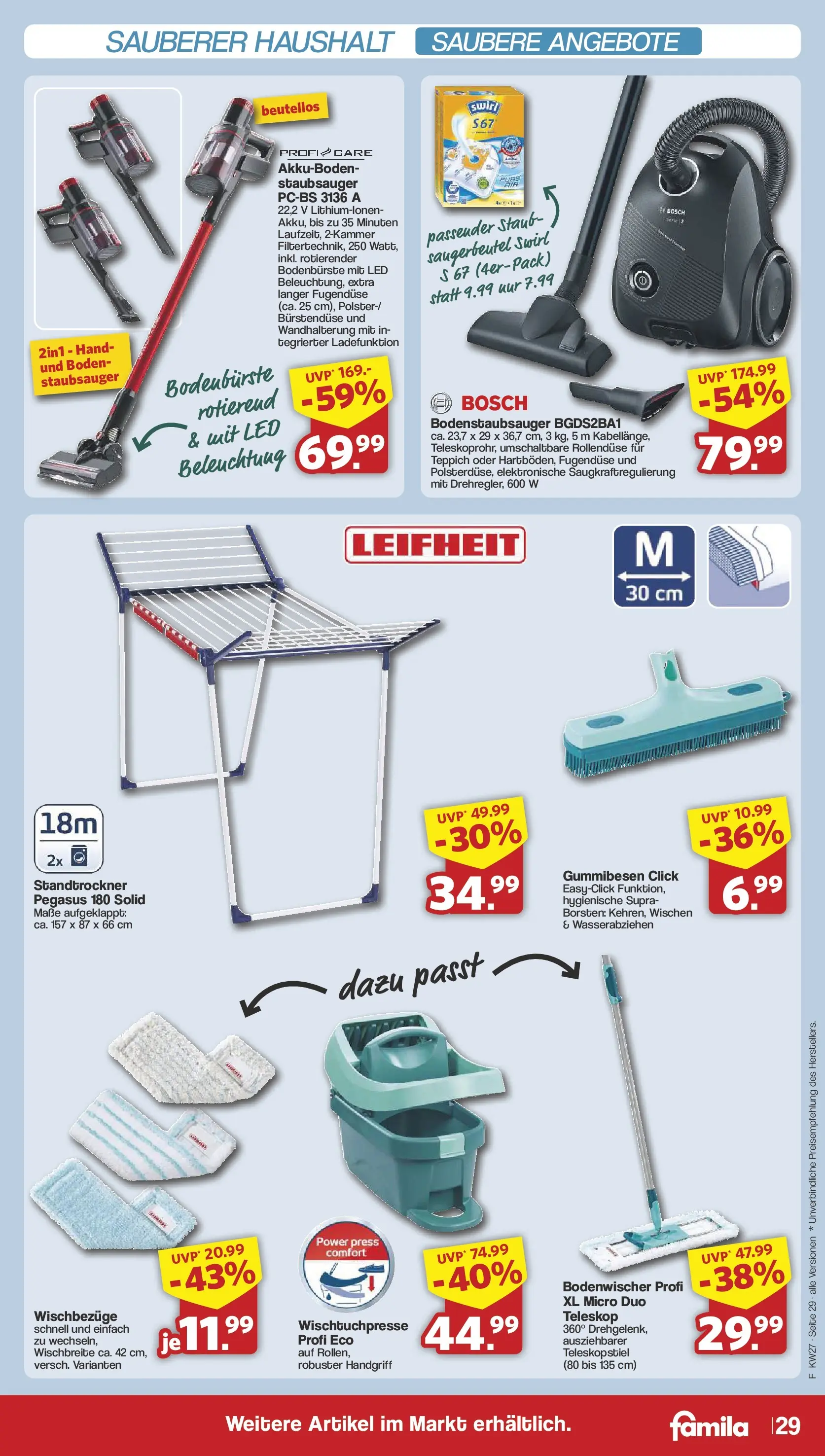 Famila Nordwest - Famila: Wochenangebote (ab 28.06.2026) zum Blättern | Seite: 29 | Produkte: Bosch, Staubsauger, Teppich