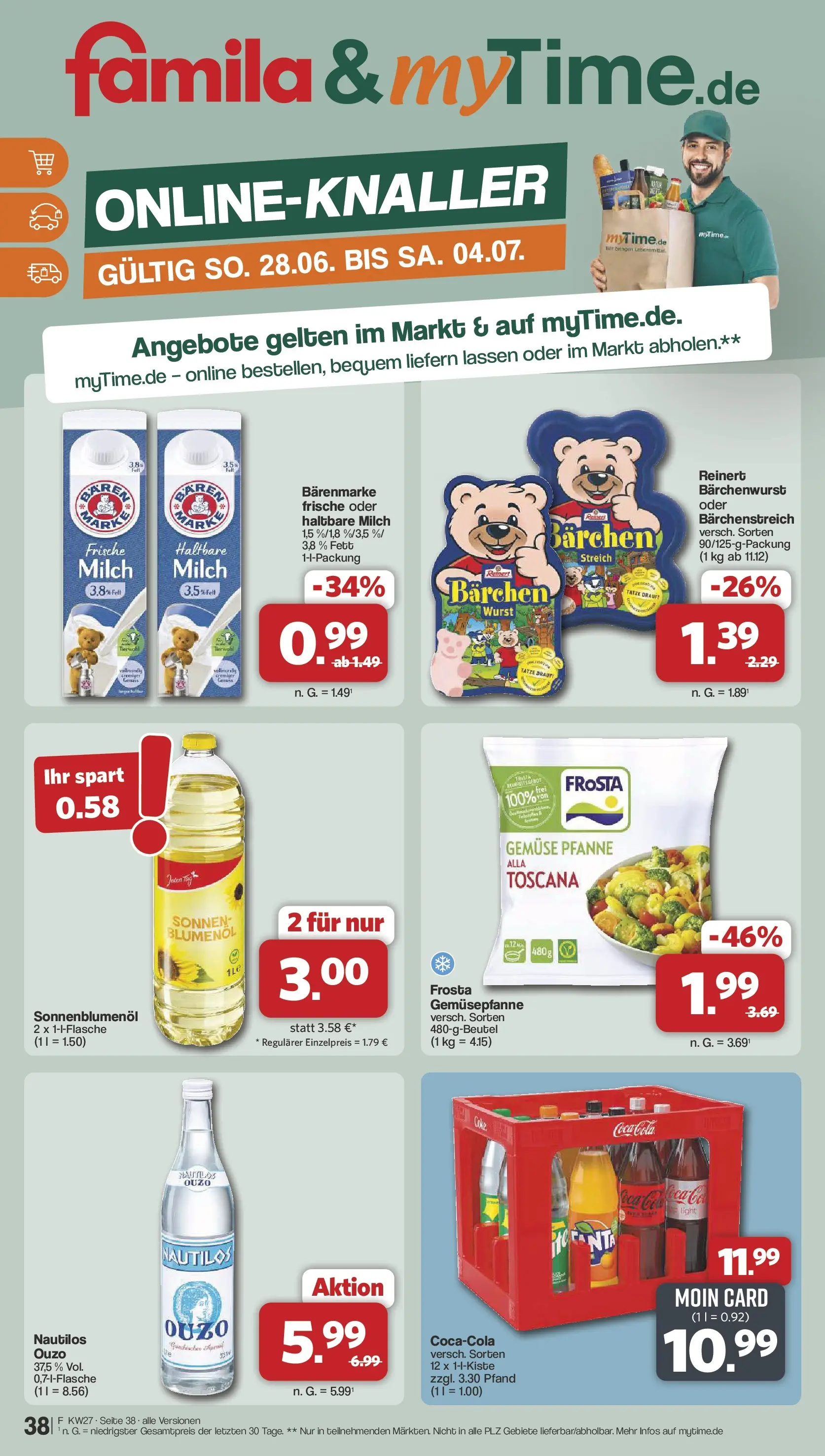 Famila Nordwest - Famila: Wochenangebote (ab 28.06.2026) zum Blättern | Seite: 40 | Produkte: Ouzo, Cola, Milch, Gemüse