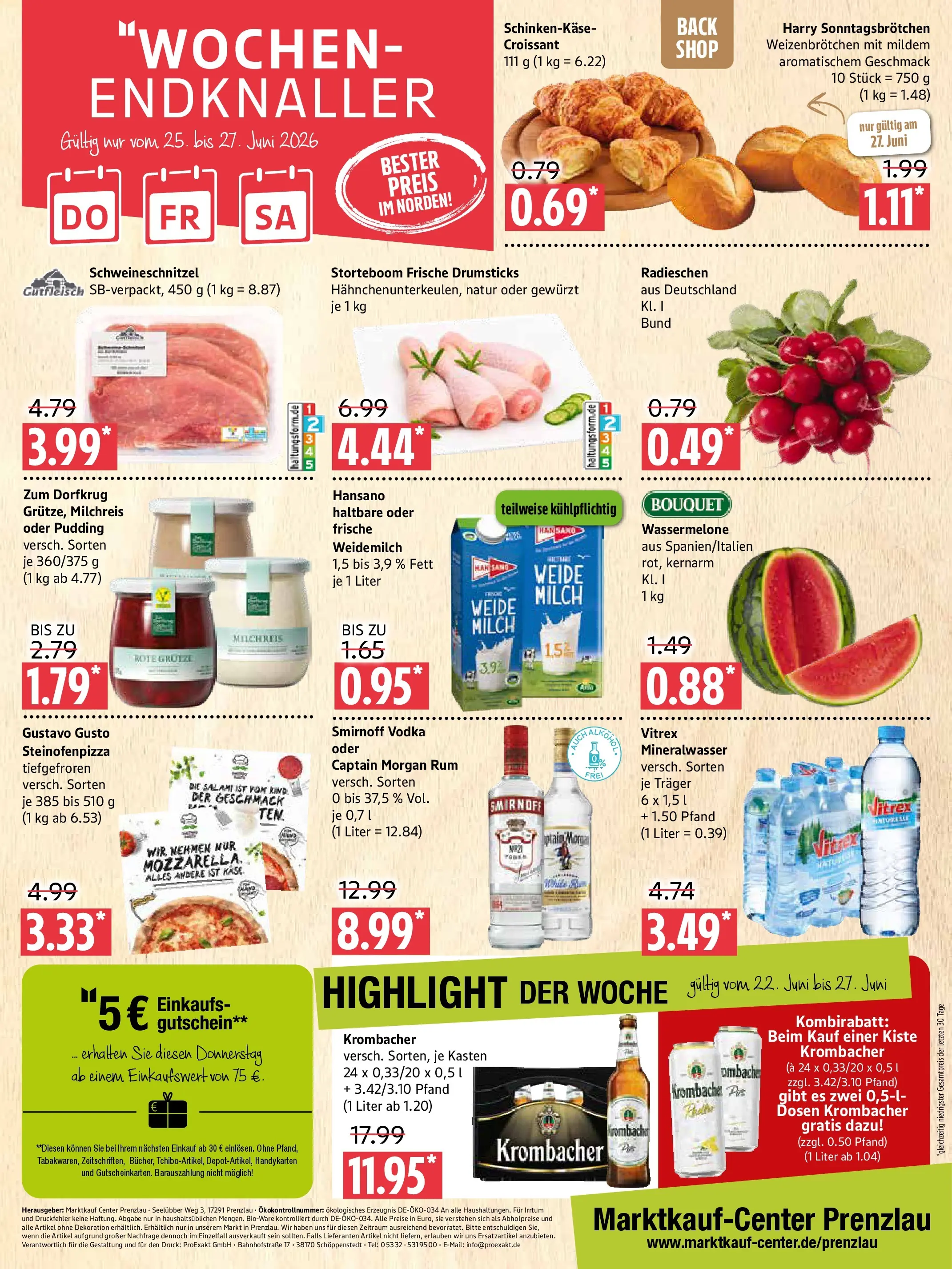 Marktkauf Prospekt Prenzlau (ab 22.06.2026) » Angebote online | Seite: 12 | Produkte: Milch, Croissant, Wassermelone, Captain morgan