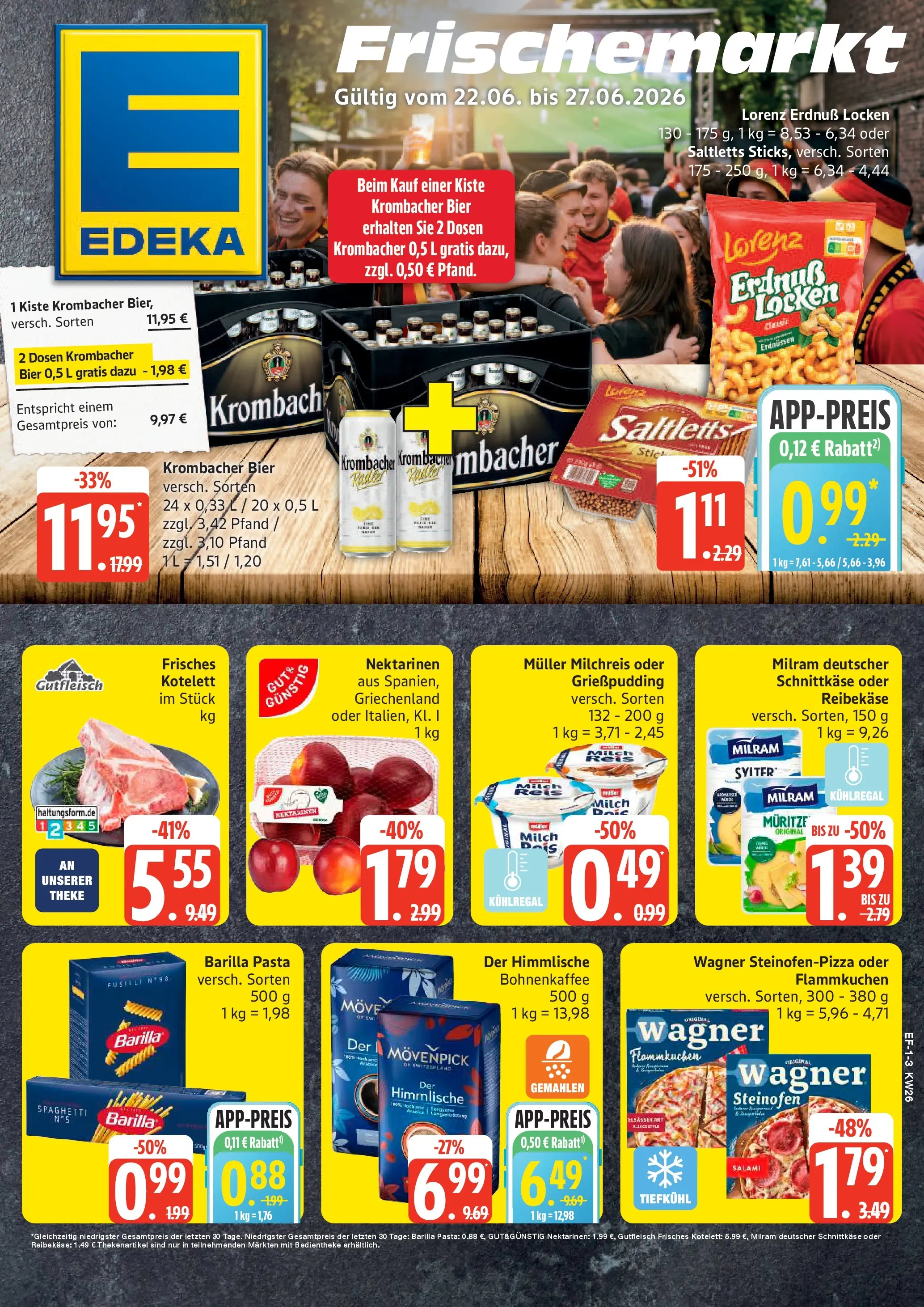 Edeka prospekt Schellhorn (ab 22.06.2026) » Angebote Online | Seite: 1 | Produkte: Barilla, Theke, Bier, Krombacher