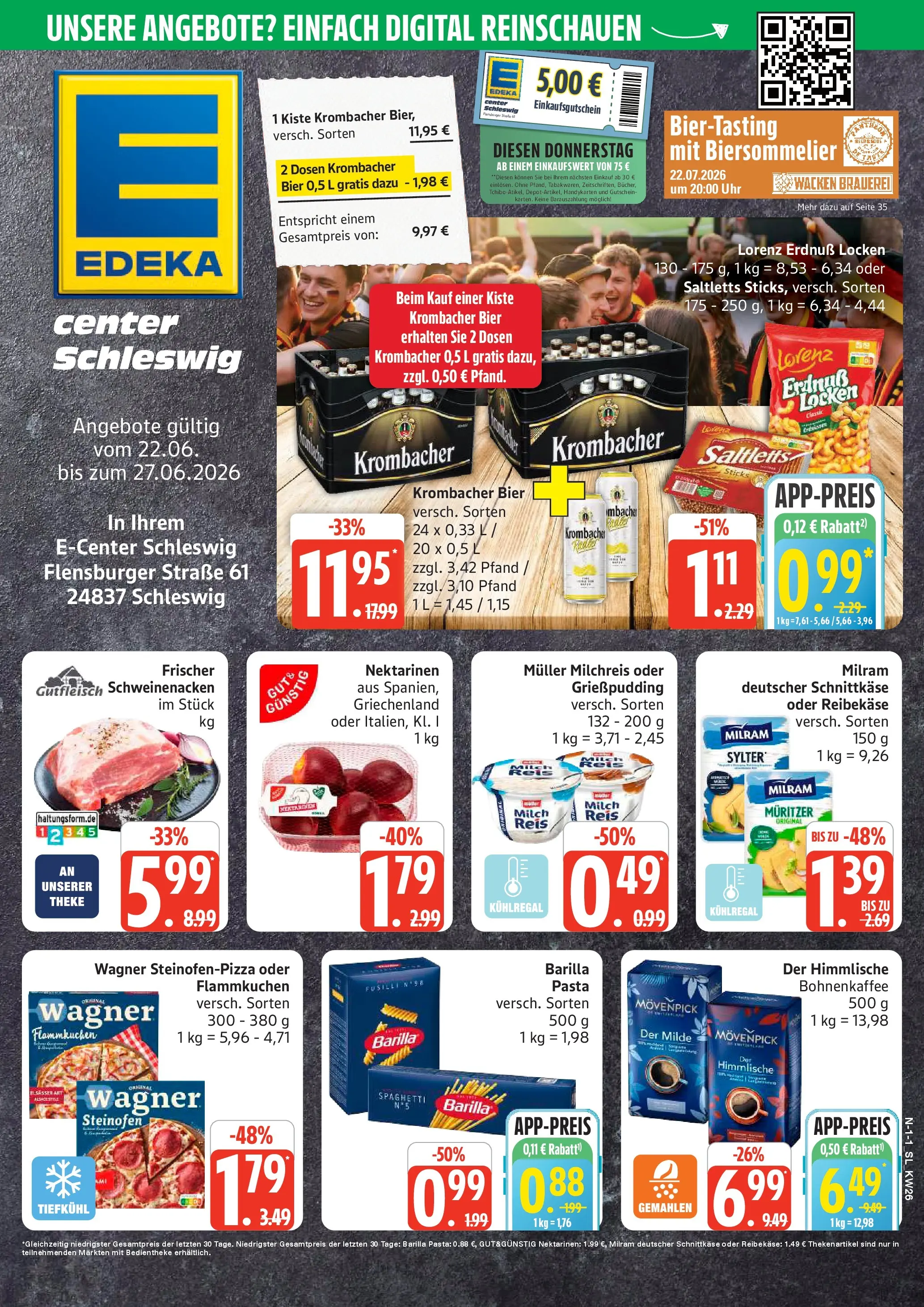 Edeka prospekt Schleswig (ab 22.06.2026) » Angebote Online | Seite: 1 | Produkte: Barilla, Theke, Reis, Uhr