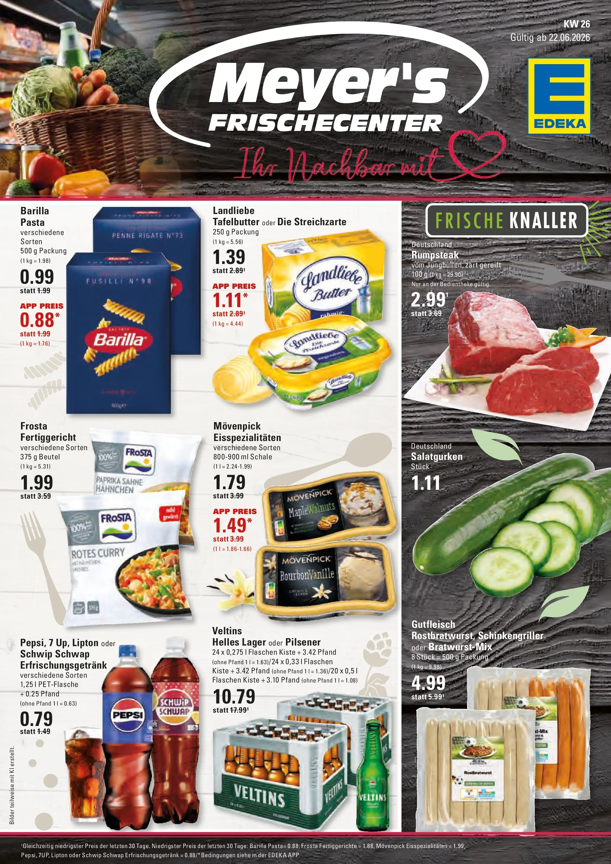 Edeka prospekt Hamburg (ab 22.06.2026) » Angebote Online | Seite: 1 | Produkte: Rumpsteak, Barilla, Paprika, Sahne