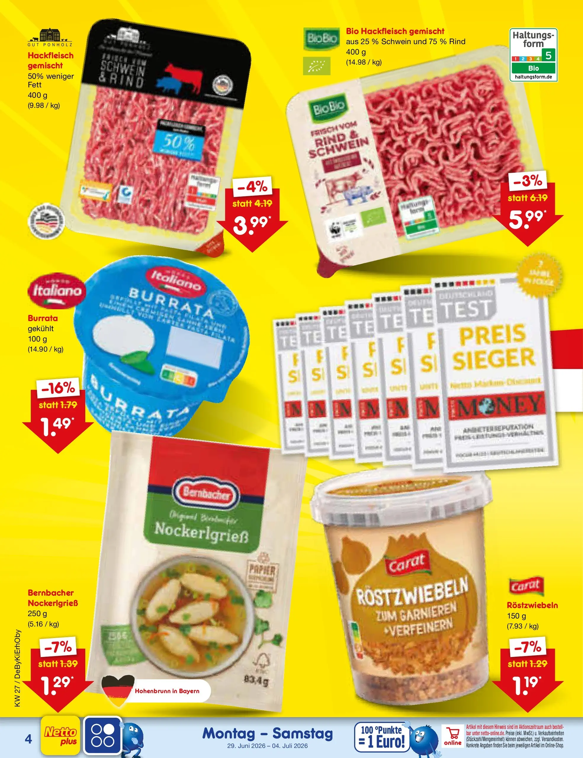 Netto Marken-Discount Prospekt Metten (ab 29.06.2026) » Angebote | Seite: 4 | Produkte: Burrata, Hackfleisch
