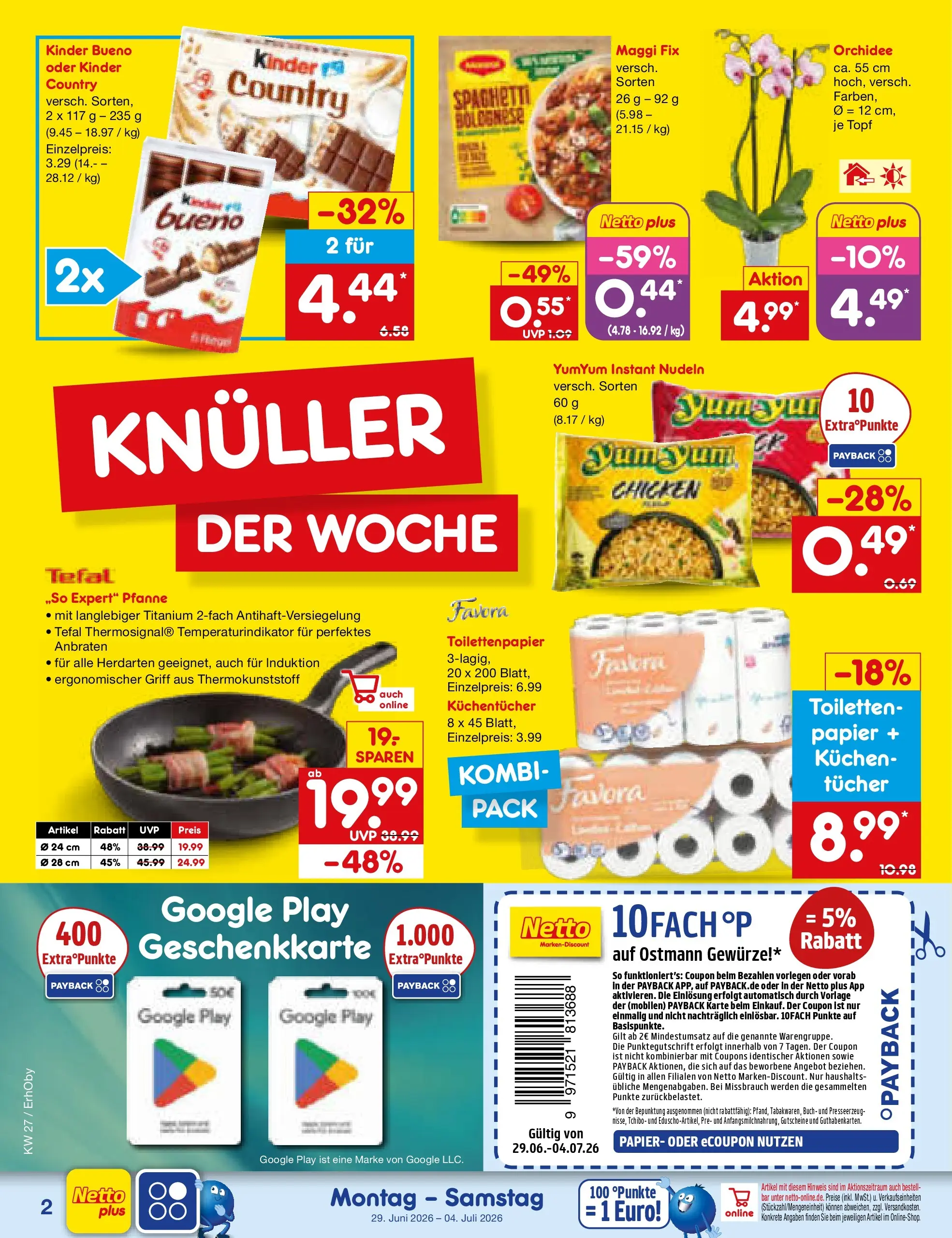 Netto Marken-Discount Prospekt Metten (ab 29.06.2026) » Angebote | Seite: 2 | Produkte: Kinder bueno, Gewürze, Nudeln, Toilettenpapier