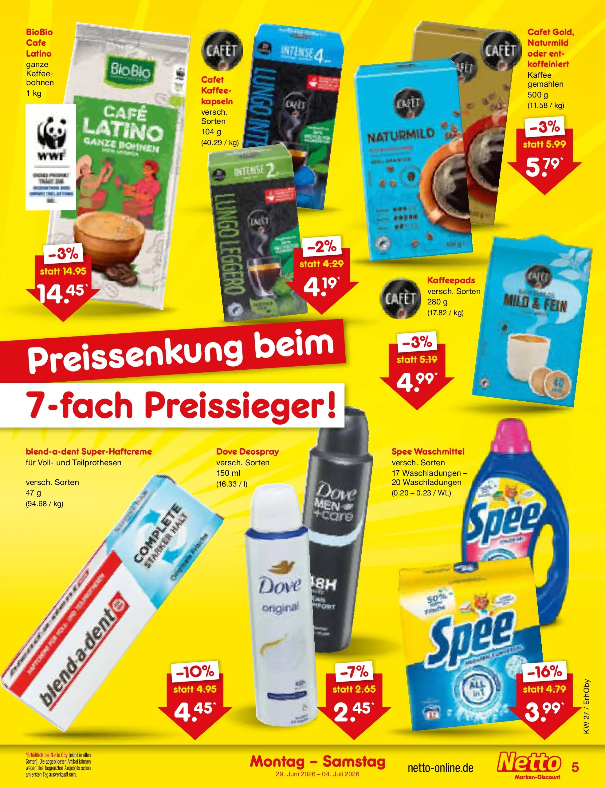 Netto Marken-Discount Prospekt Metten (ab 29.06.2026) » Angebote | Seite: 5 | Produkte: Kaffee, Spee, Waschmittel, Deospray