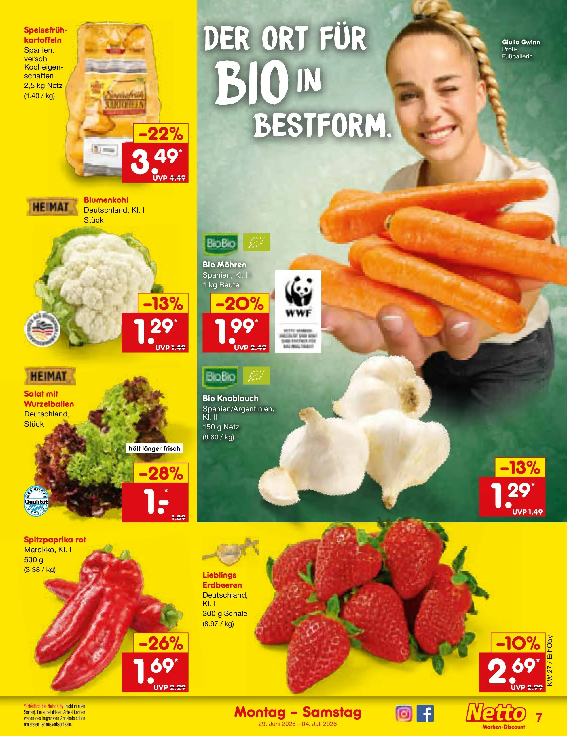 Netto Marken-Discount Prospekt Metten (ab 29.06.2026) » Angebote | Seite: 9 | Produkte: Kartoffeln, Knoblauch, Blumenkohl, Erdbeeren