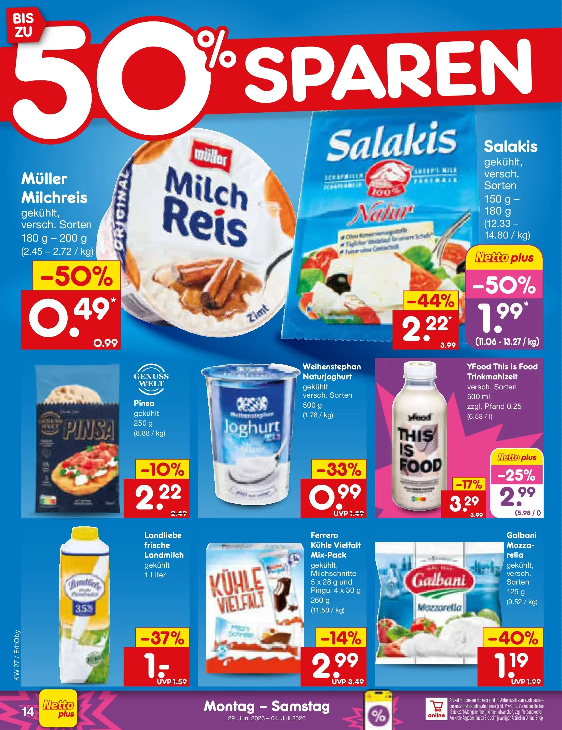 Netto Marken-Discount Prospekt Metten (ab 29.06.2026) » Angebote | Seite: 20 | Produkte: Mozzarella, YFood, Salakis, Reis