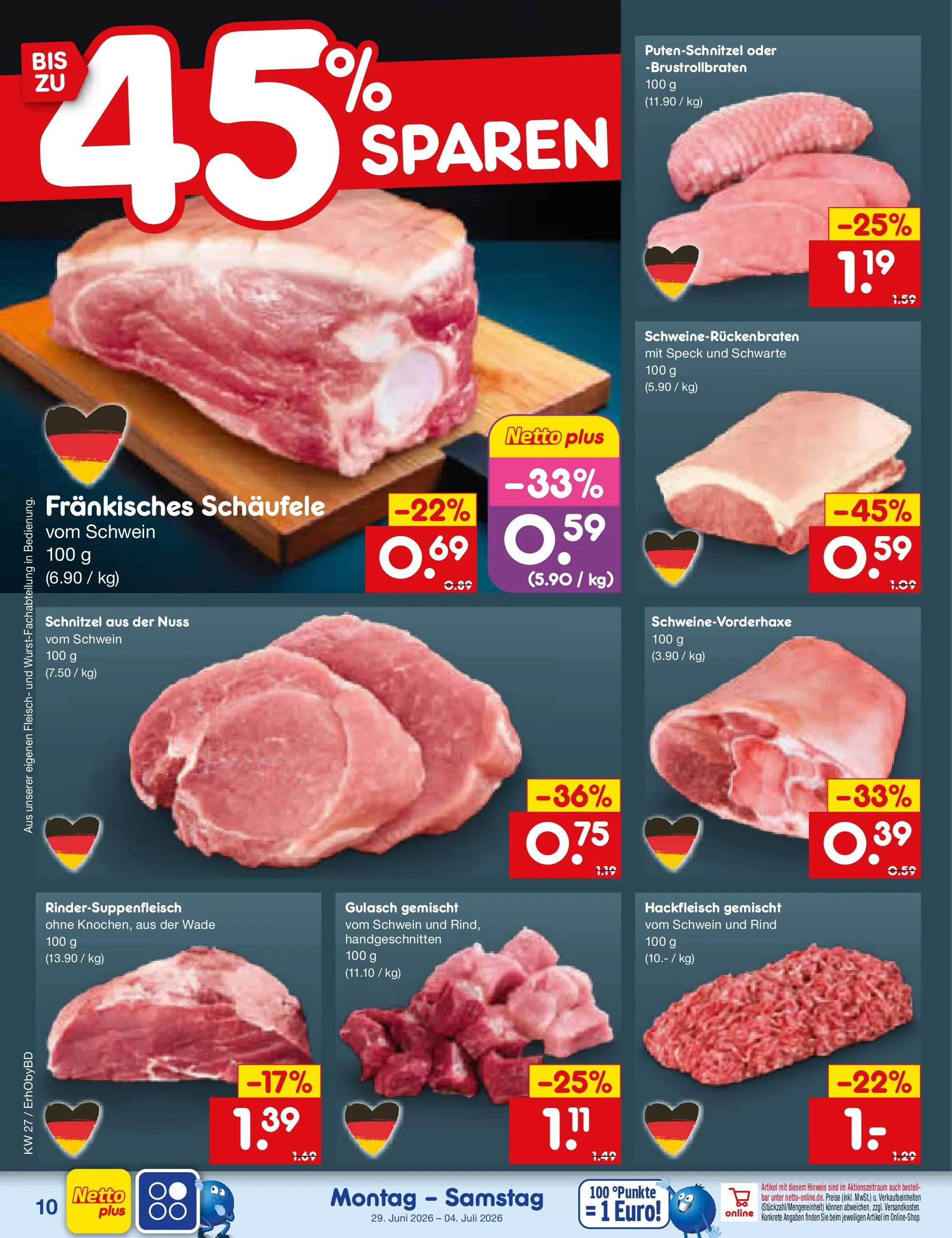 Netto Marken-Discount Prospekt Ergolding (ab 29.06.2026) » Angebote | Seite: 14 | Produkte: Gulasch, Putenschnitzel, Fleisch, Hackfleisch