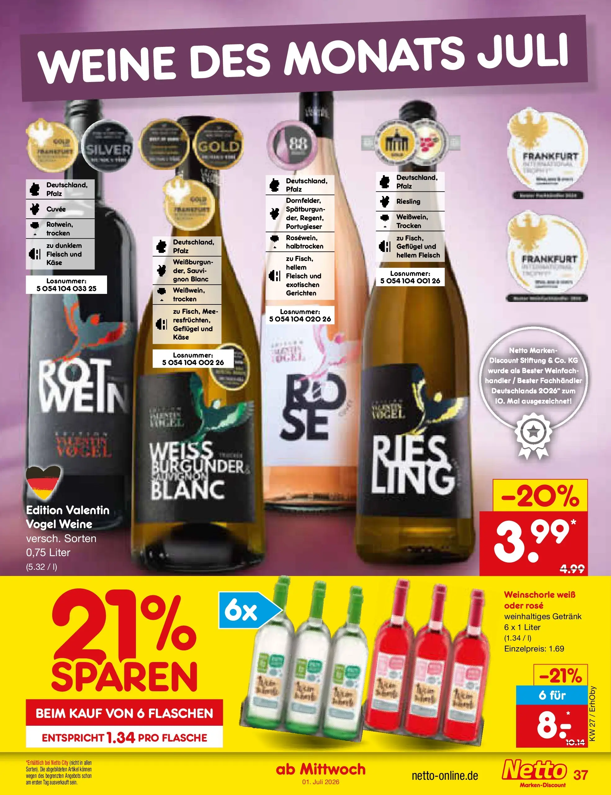 Netto Marken-Discount Prospekt Metten (ab 29.06.2026) » Angebote | Seite: 55 | Produkte: Käse, Weinschorle, Fleisch