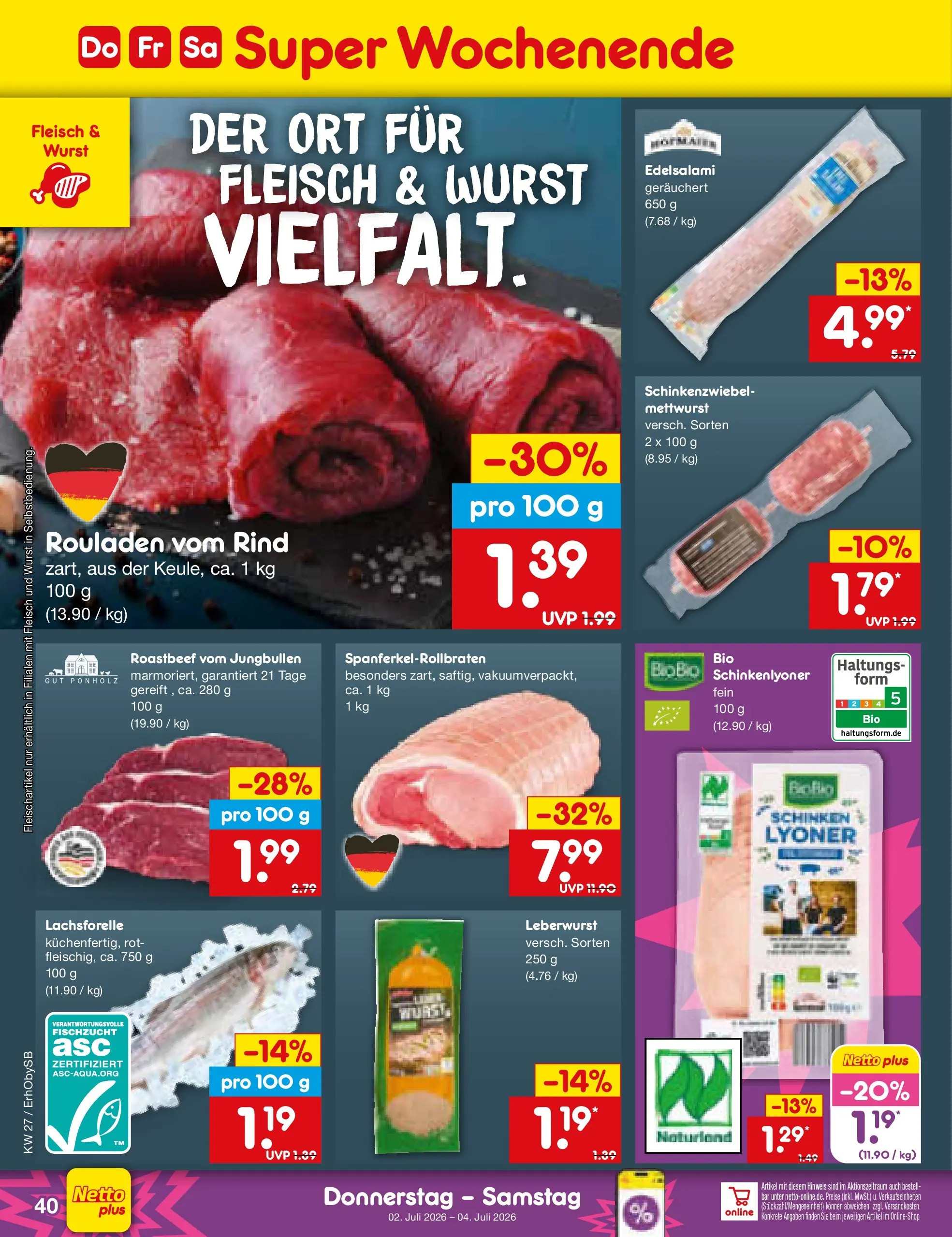 Netto Marken-Discount Prospekt Metten (ab 29.06.2026) » Angebote | Seite: 58 | Produkte: Roastbeef, Wurst, Schinken, Fleisch