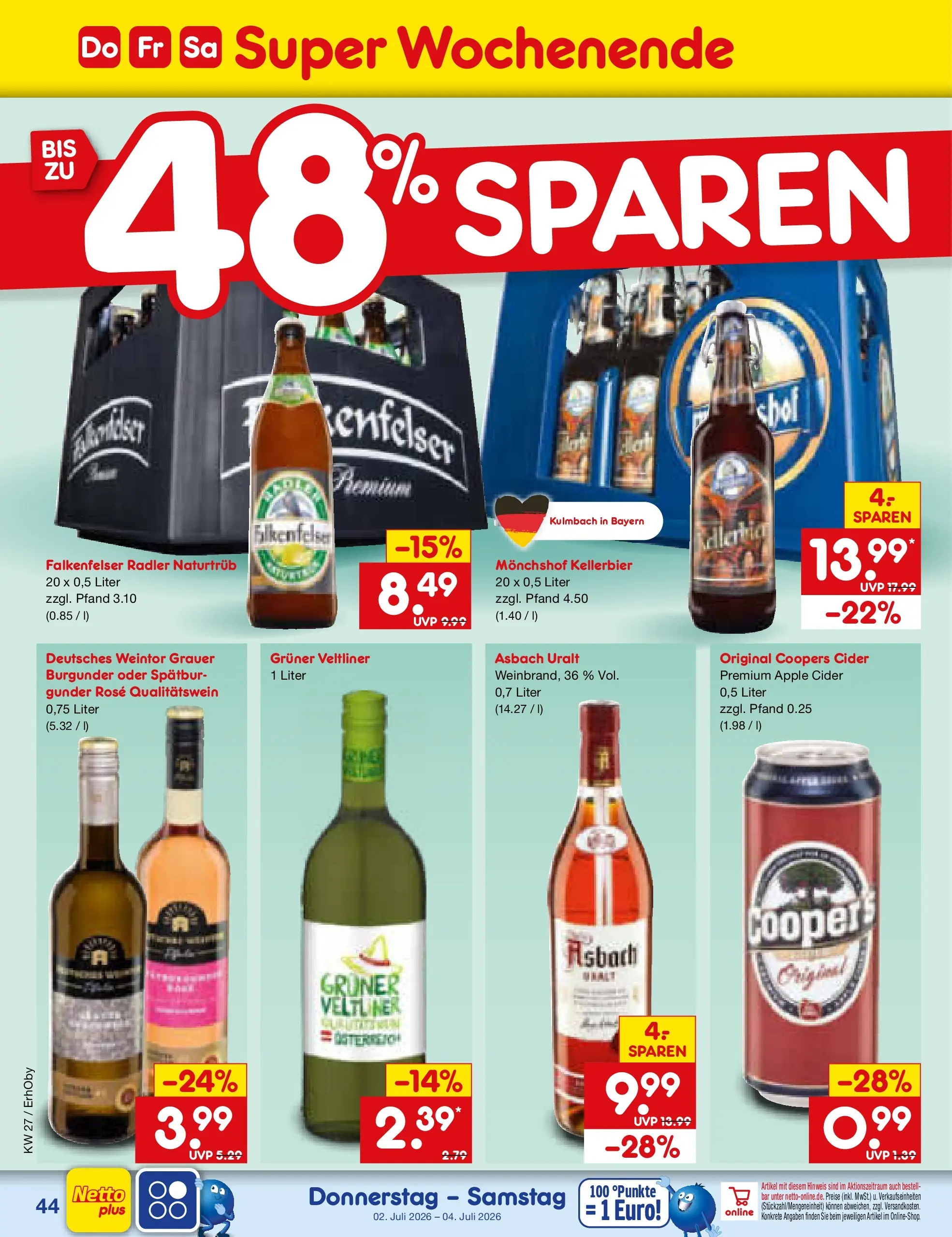 Netto Marken-Discount Prospekt Metten (ab 29.06.2026) » Angebote | Seite: 64 | Produkte: Monchshof, Apple, Radler, Asbach