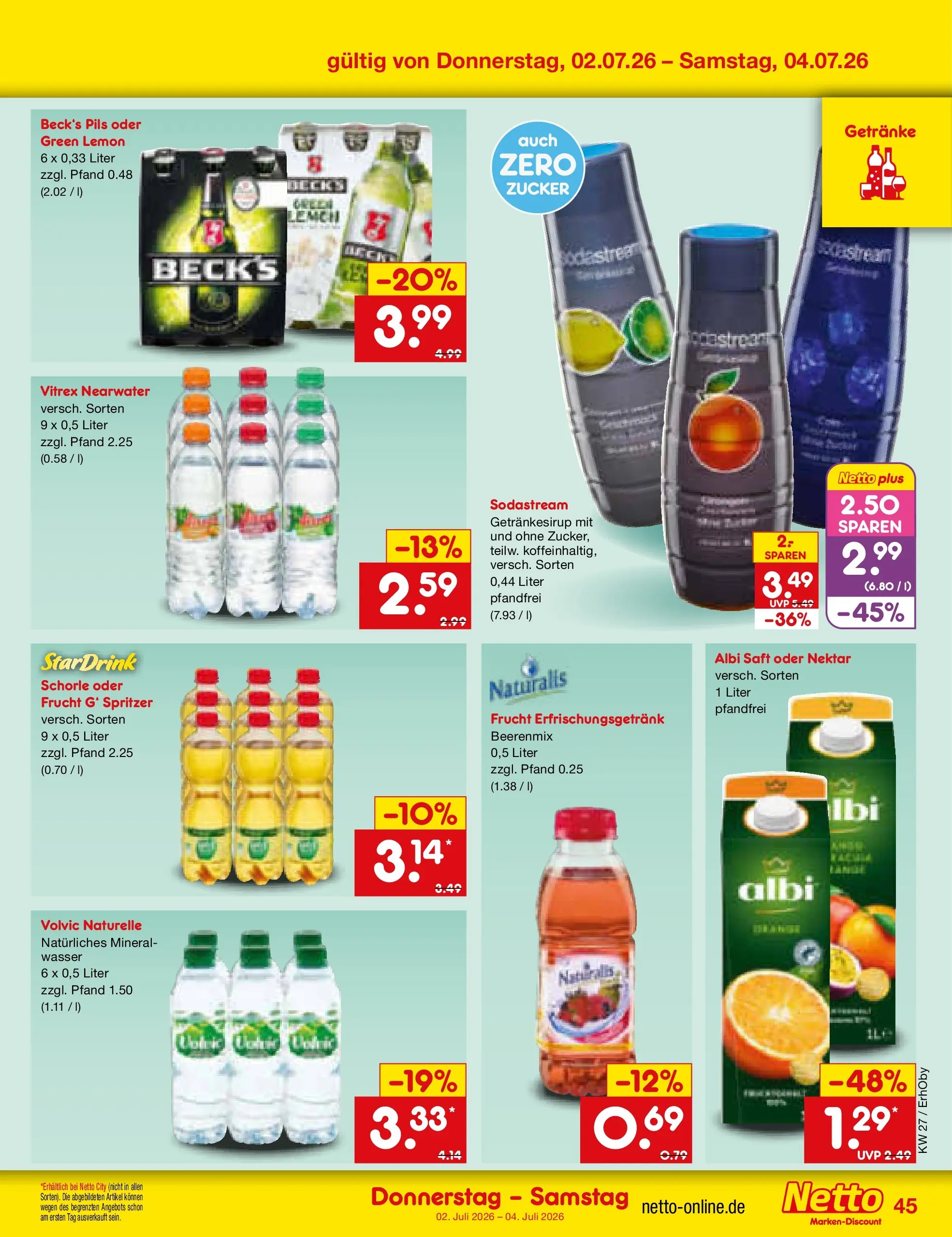Netto Marken-Discount Prospekt Metten (ab 29.06.2026) » Angebote | Seite: 65 | Produkte: Pils, Saft, Volvic, Sodastream