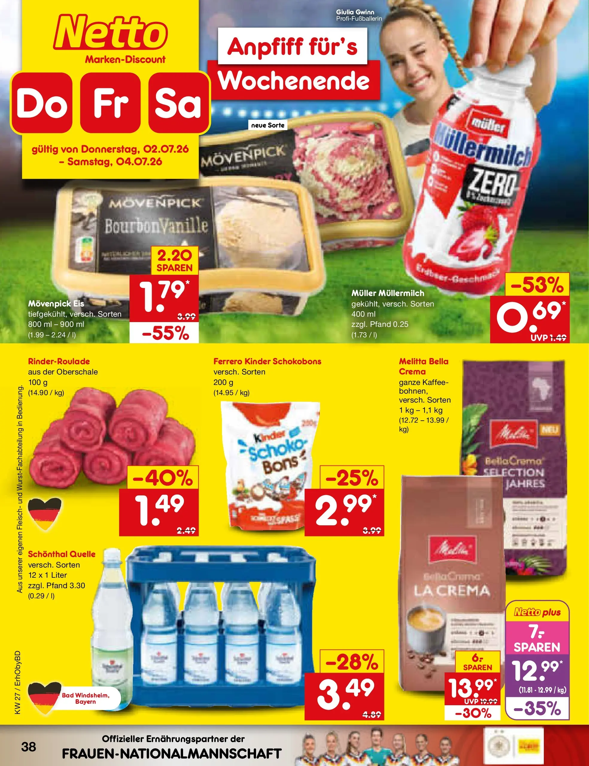 Netto Marken-Discount Prospekt Ergolding (ab 29.06.2026) » Angebote | Seite: 56 | Produkte: Melitta, Bad, Movenpick eis, Fleisch