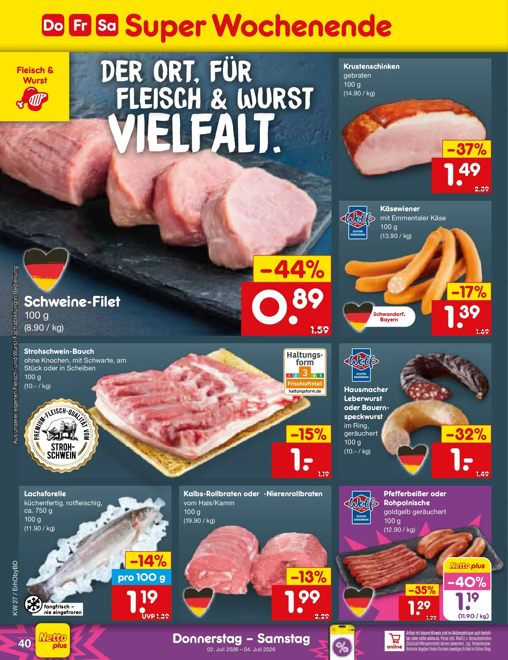 Netto Marken-Discount Prospekt Ergolding (ab 29.06.2026) » Angebote | Seite: 58 | Produkte: Käse, Schweinefilet, Wurst, Fleisch