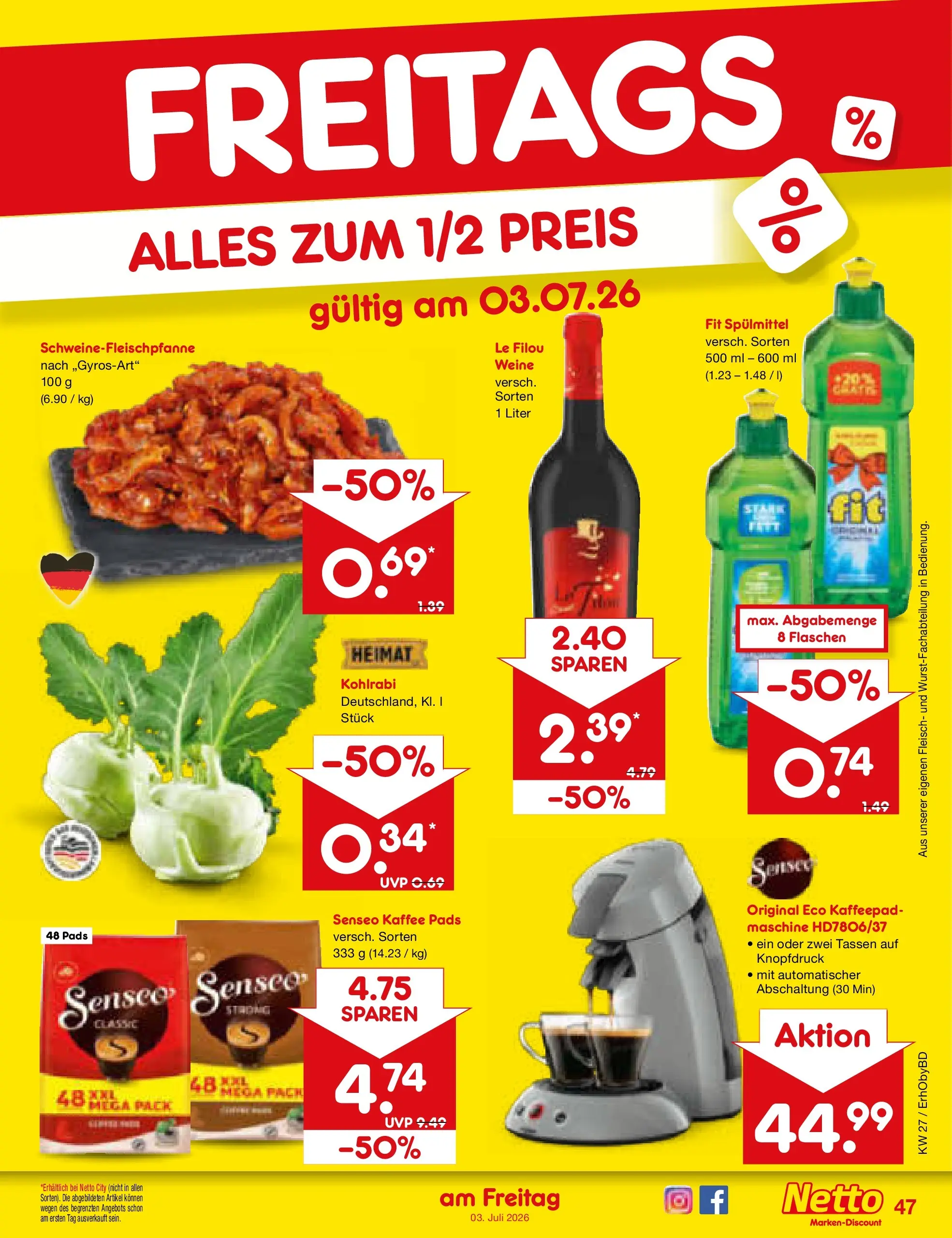 Netto Marken-Discount Prospekt Ergolding (ab 29.06.2026) » Angebote | Seite: 67 | Produkte: Le filou, Kaffee, Kohlrabi, Fleisch